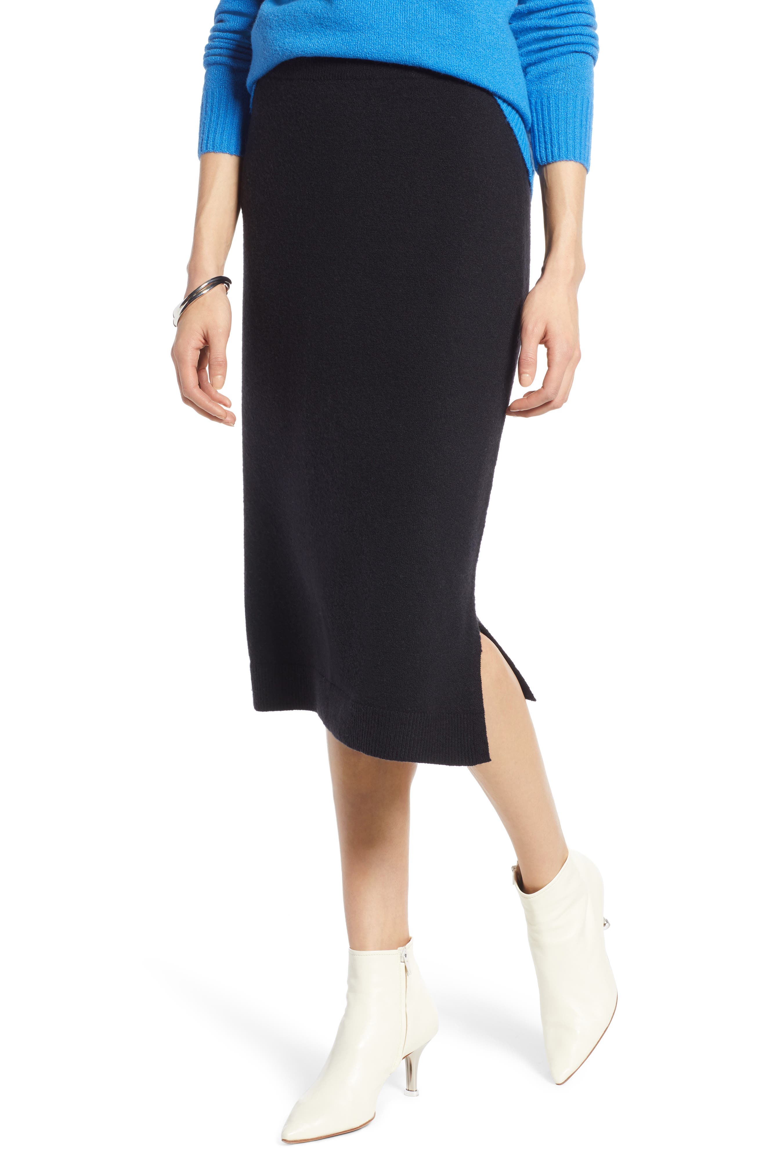 Halogen Sweater Pencil Sweater Skirt, Black