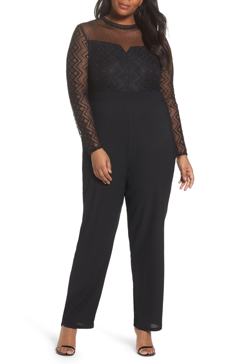 LOST INK Lace Overlay Jumpsuit (Plus Size) | Nordstrom