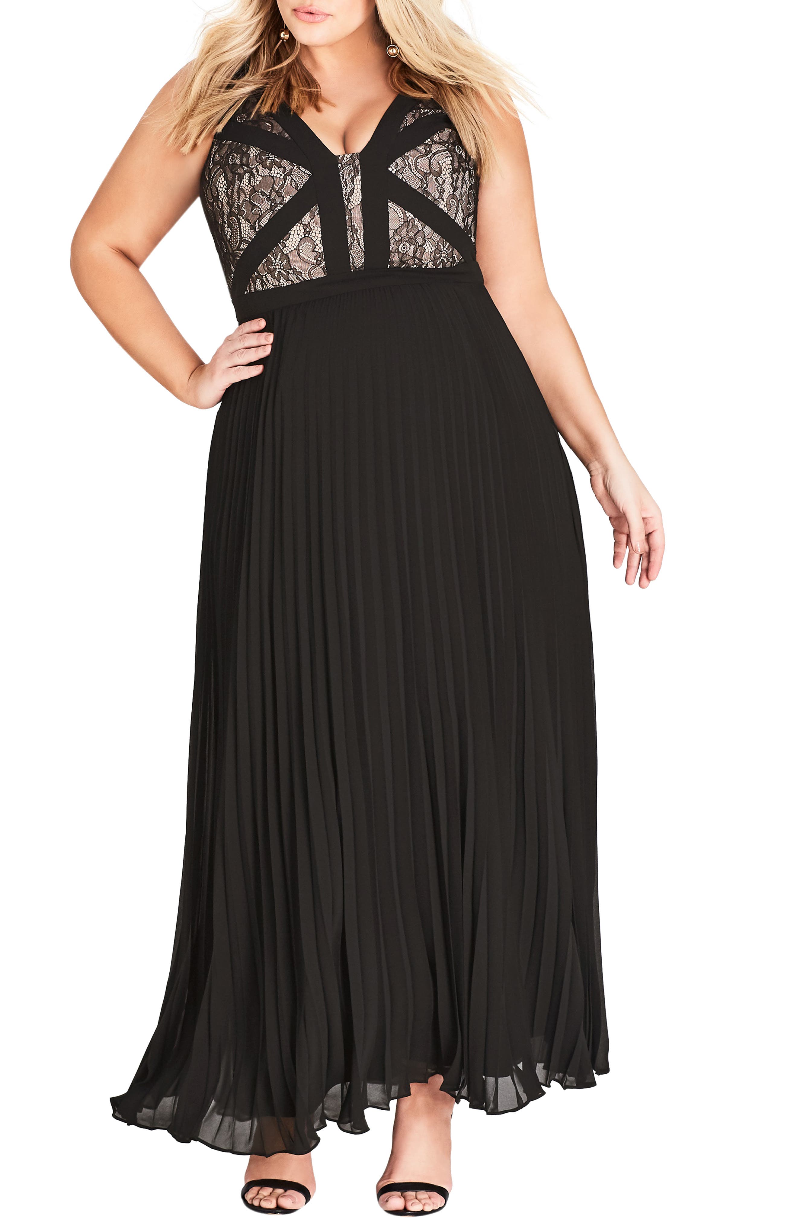 Plus Size City Chic Tiffany Lace Bodice Gown, Black
