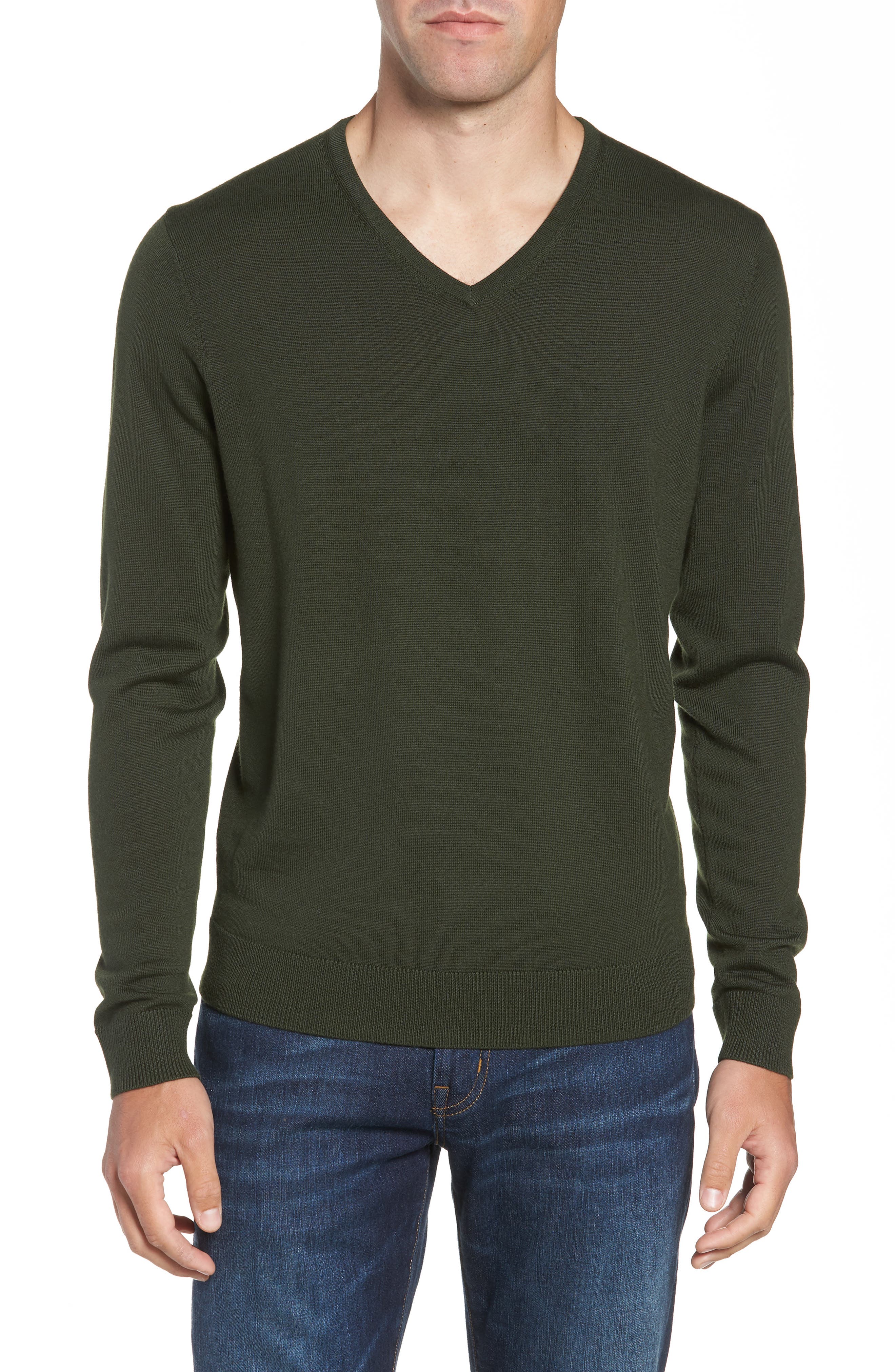 Nordstrom Shop V-Neck Merino Wool Sweater, Green