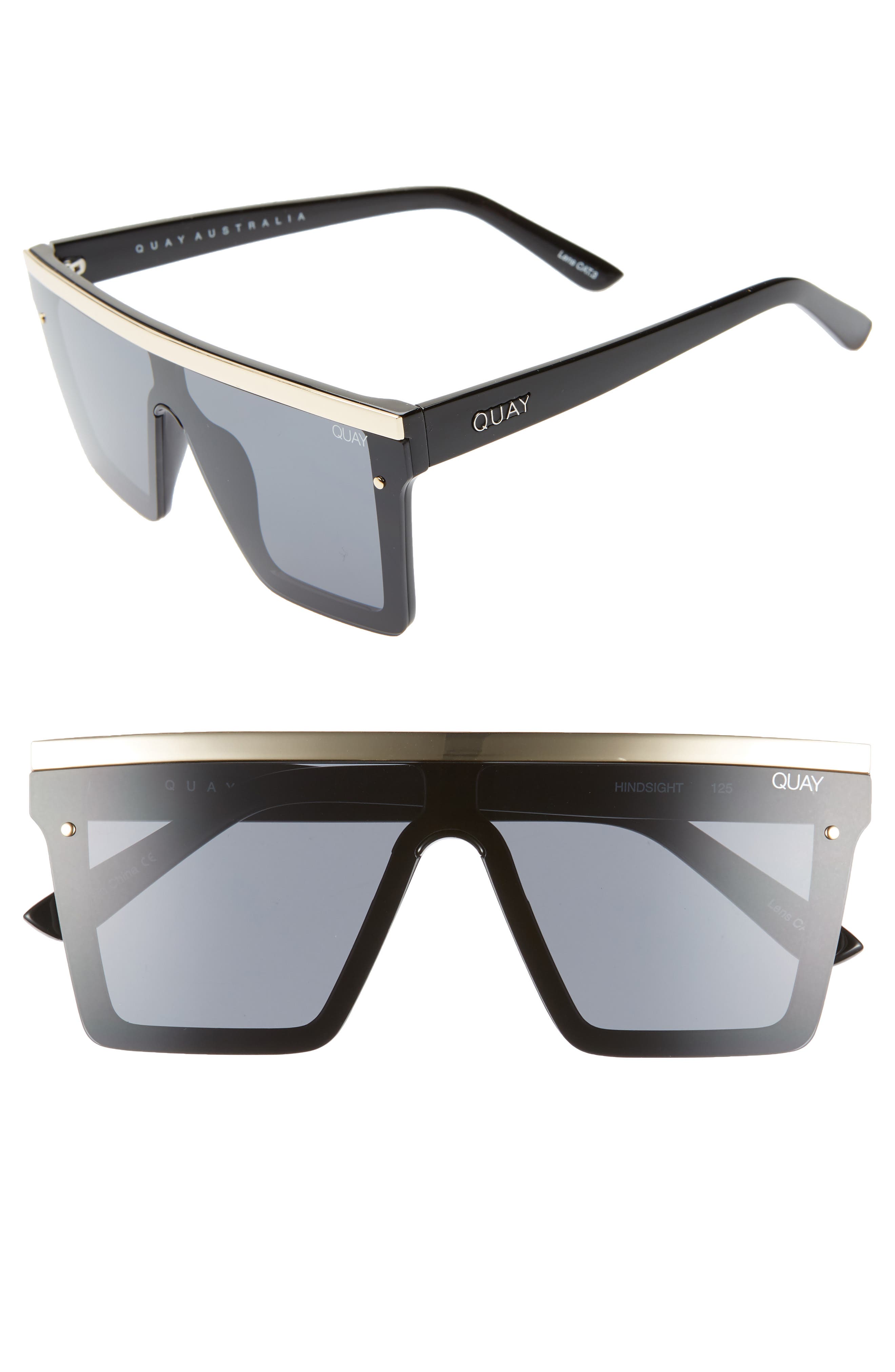 Quay X Jlo Hindsight 67mm Shield Sunglasses In Black Gold  display picture 1