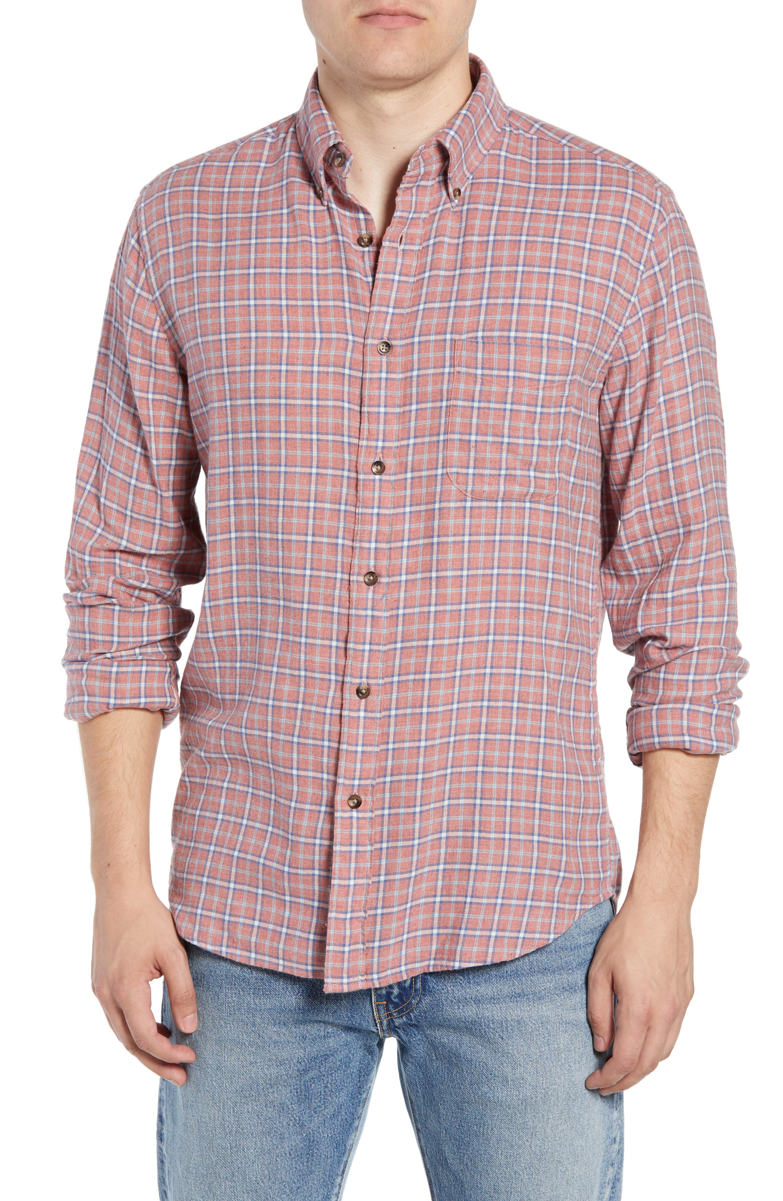 Faherty Pacific Check Organic Cotton Sport Shirt, Red