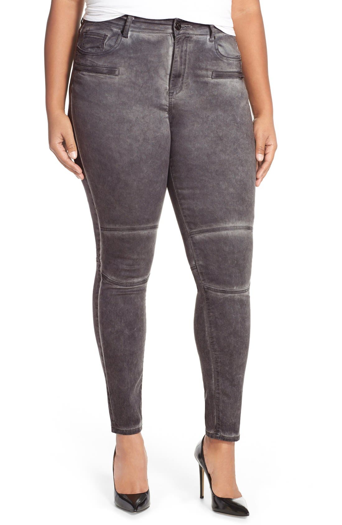 City Chic 'Silver' Stretch Skinny Jeans (Smoke) (Plus Size) Nordstrom