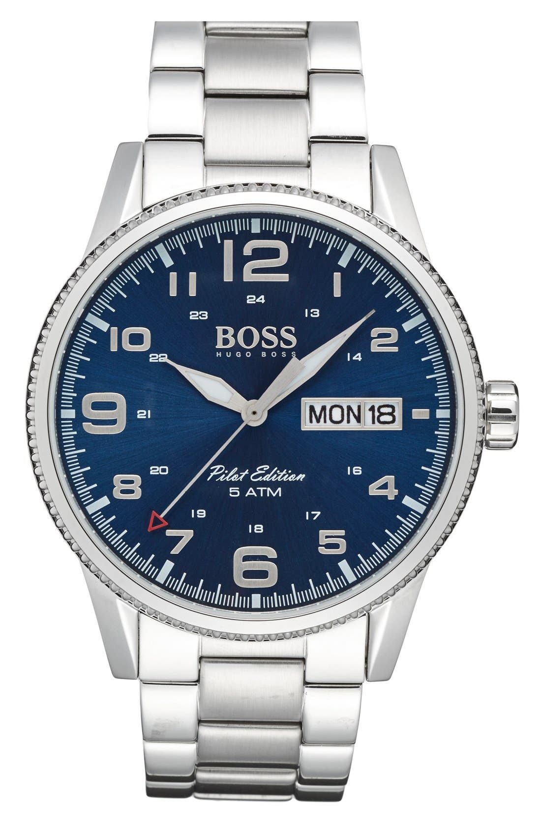 UPC 885997186490 product image for Men's BOSS 'Pilot' Round Bracelet Watch, 44mm - Silver/ Blue | upcitemdb.com