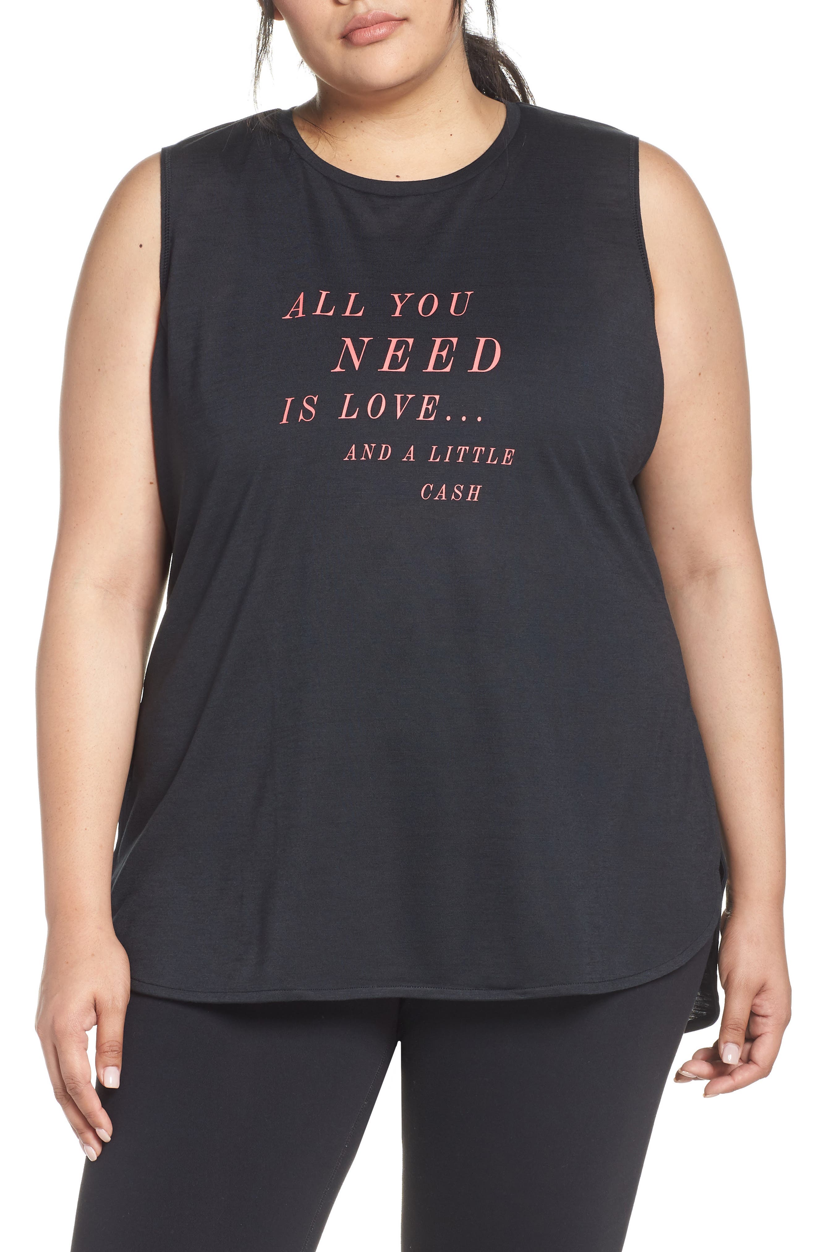 Plus Size Shape Activewear Physique High/low Sleeveless Tee, Black