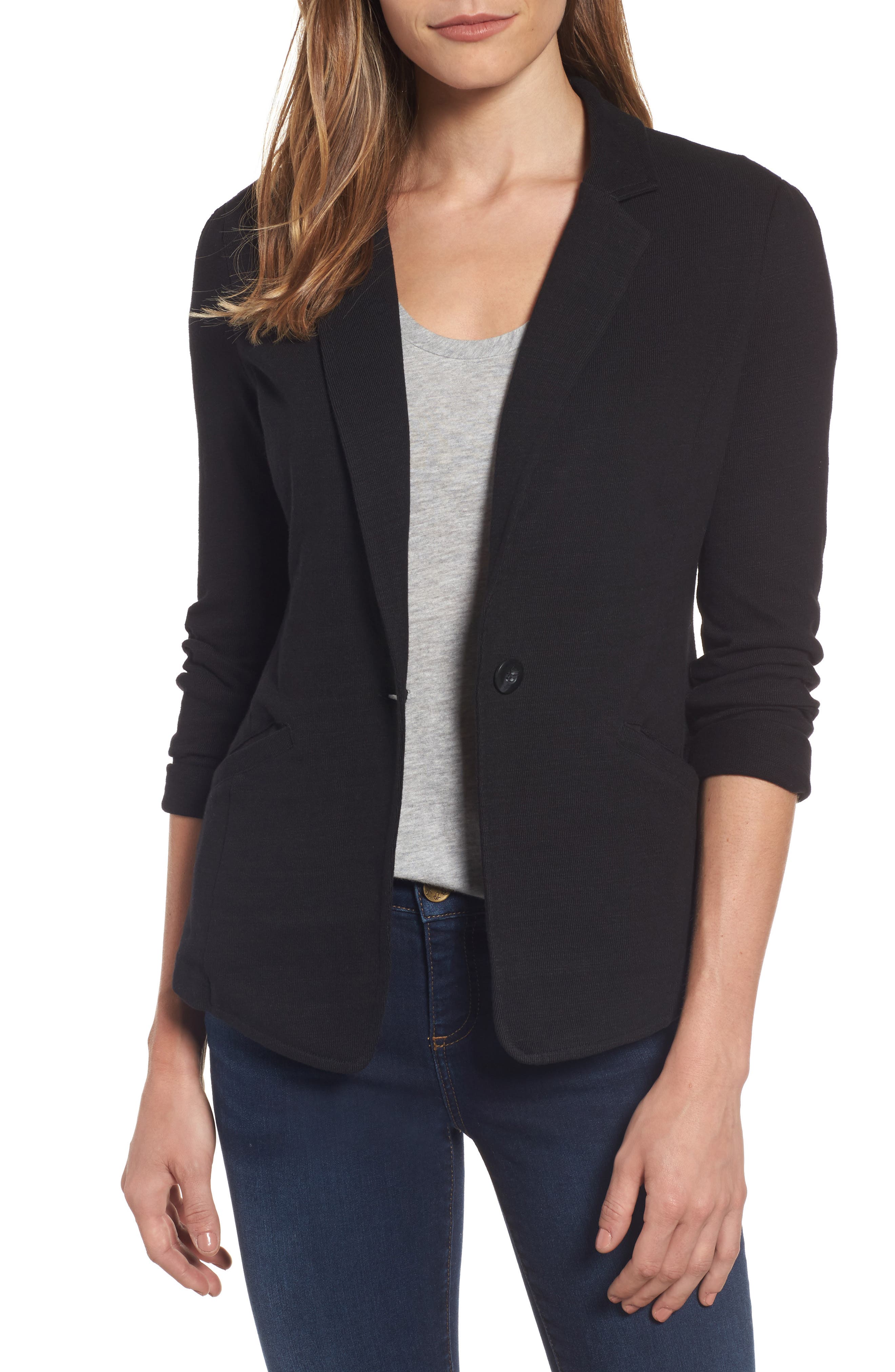 Caslon® Knit OneButton Blazer (Petite) Nordstrom
