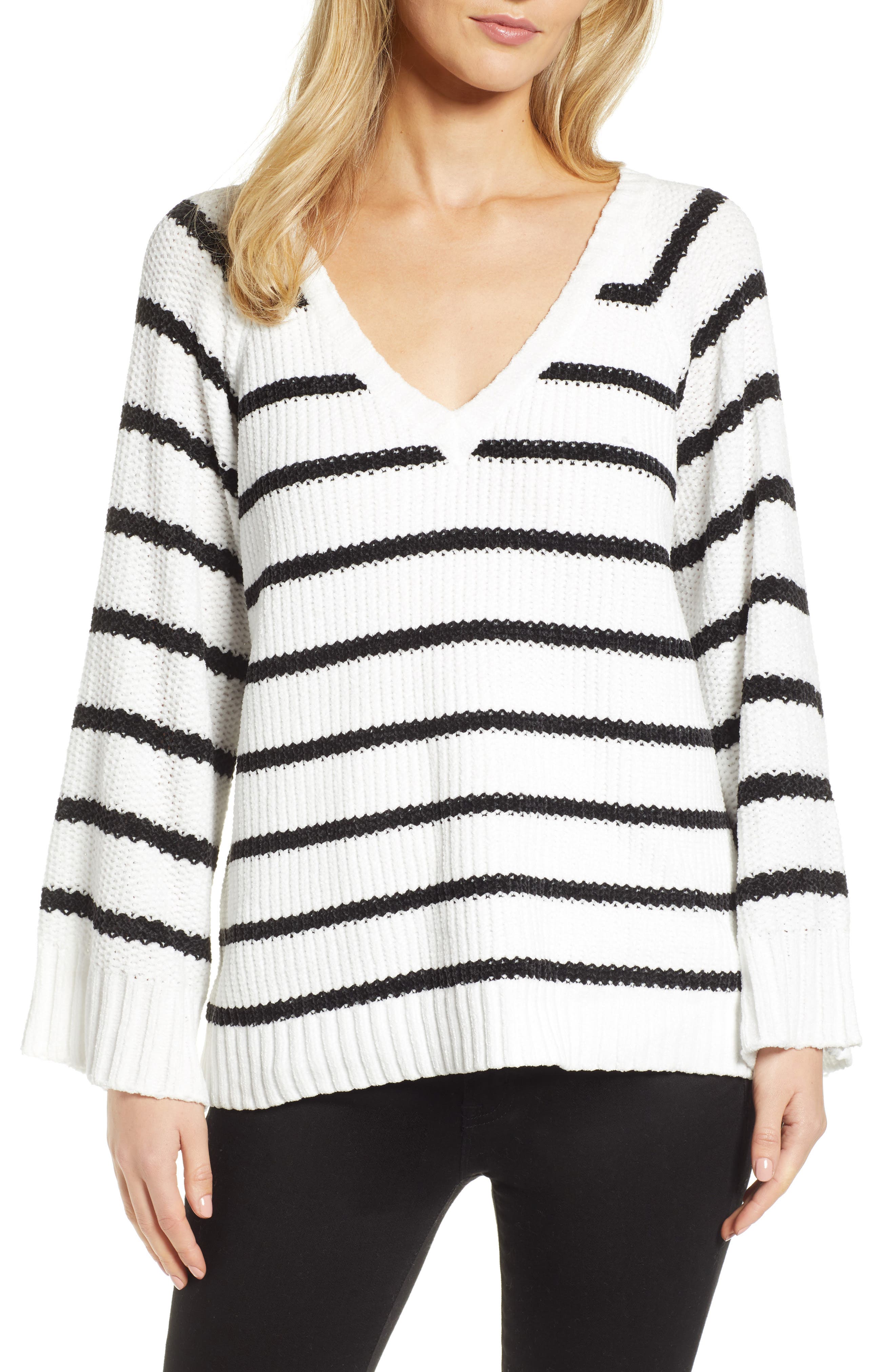 & .layered Stripe V-Neck Sweater, White