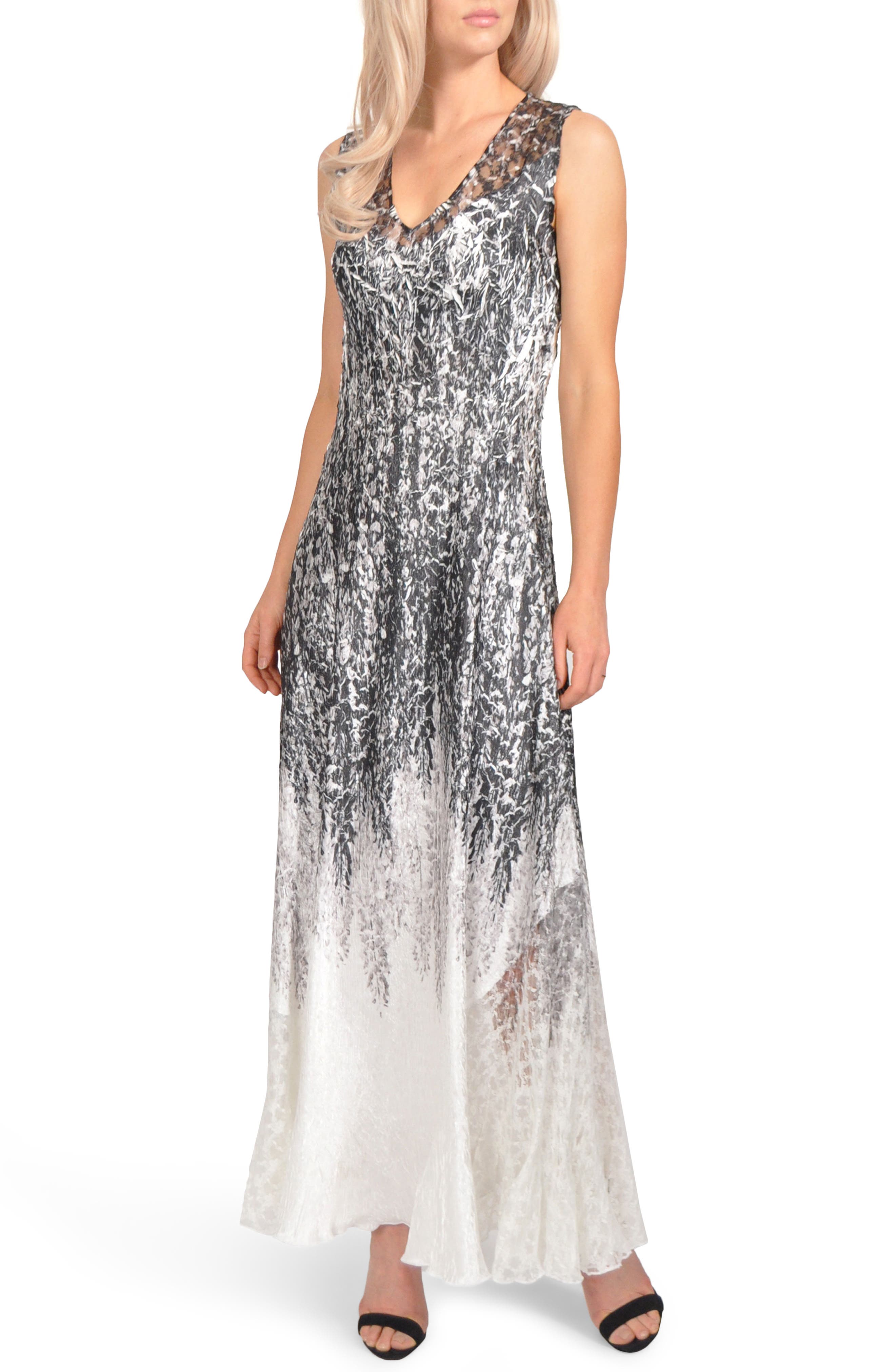 Komarov Lace-Up Charmeuse Maxi Dress, Black