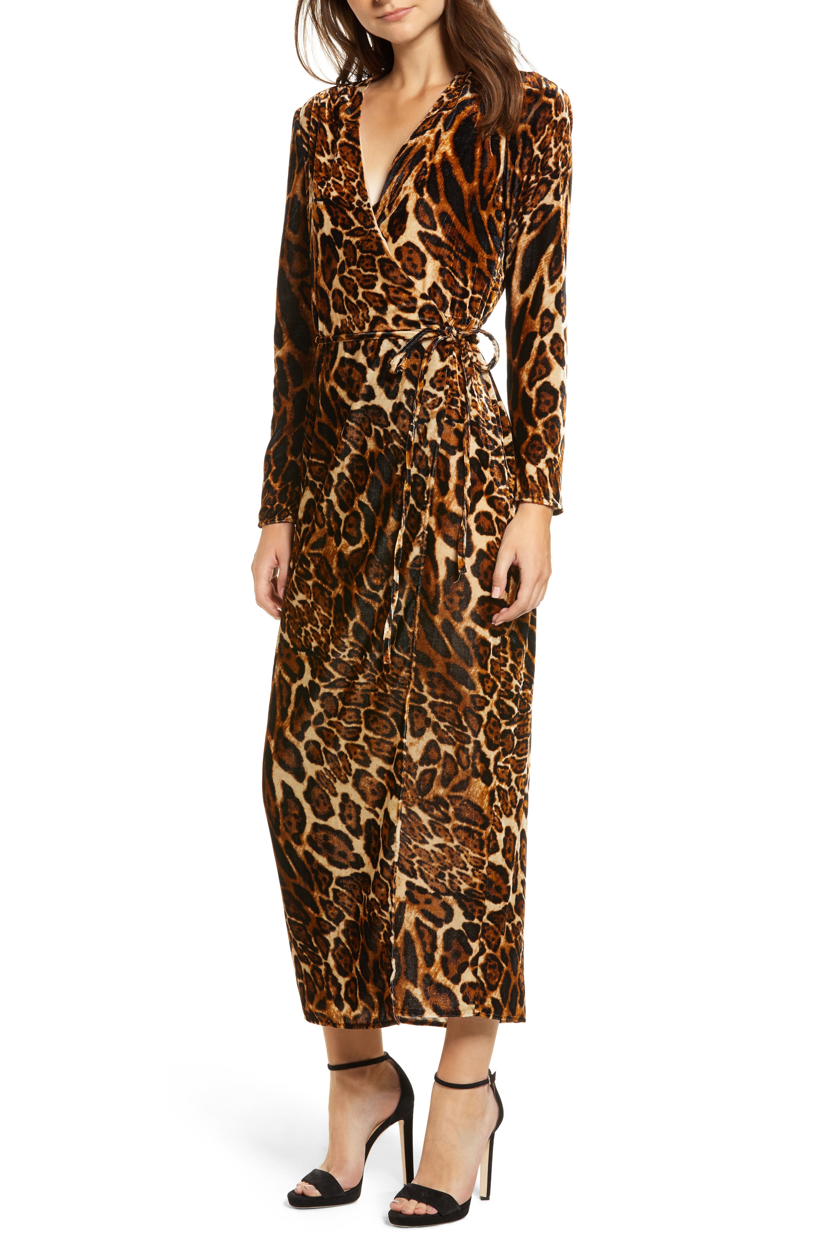 Wayf Gwyneth Velvet Wrap Midi Dress, Black