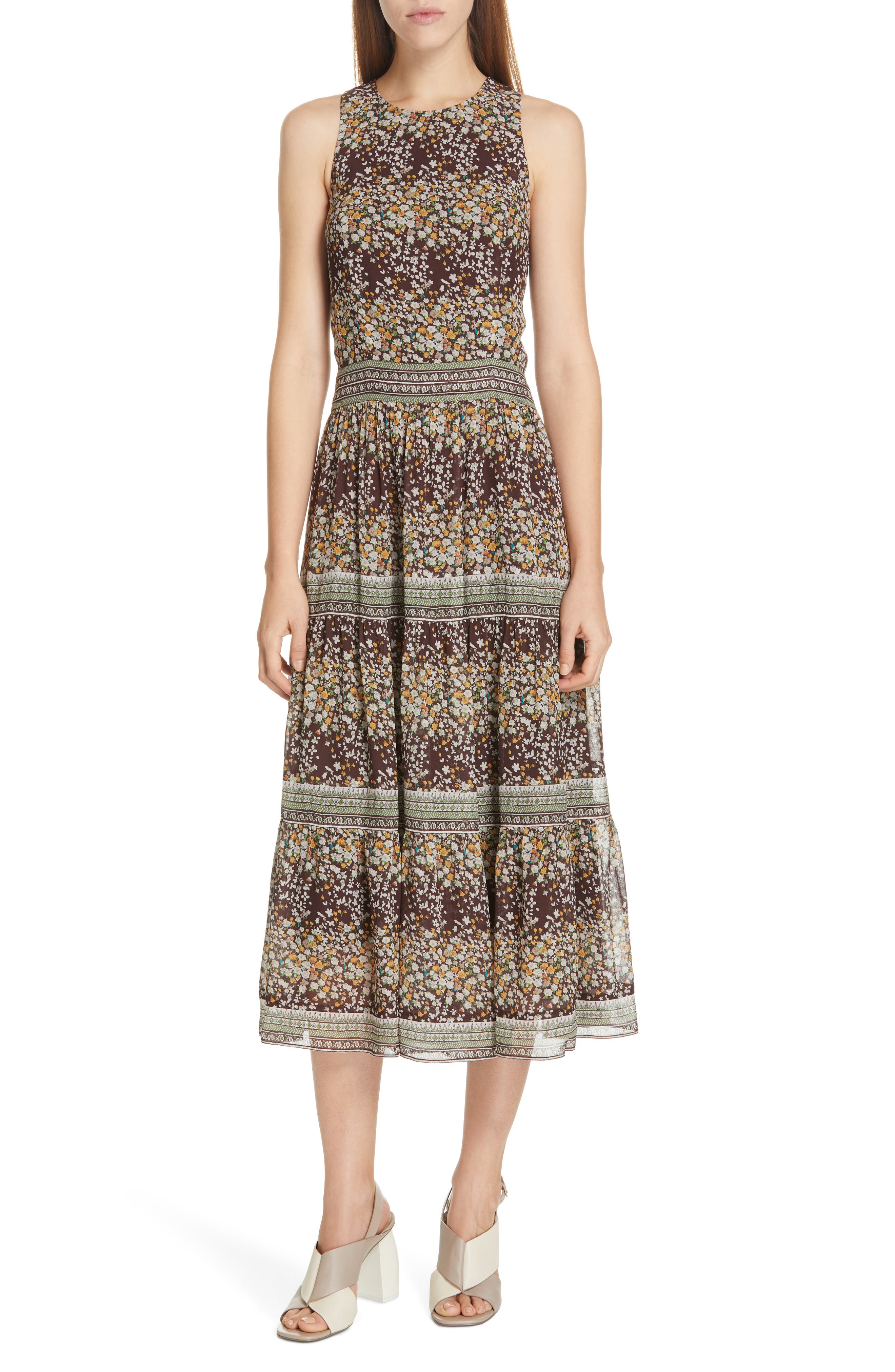 Sea Maya Floral Print Midi Dress, Brown