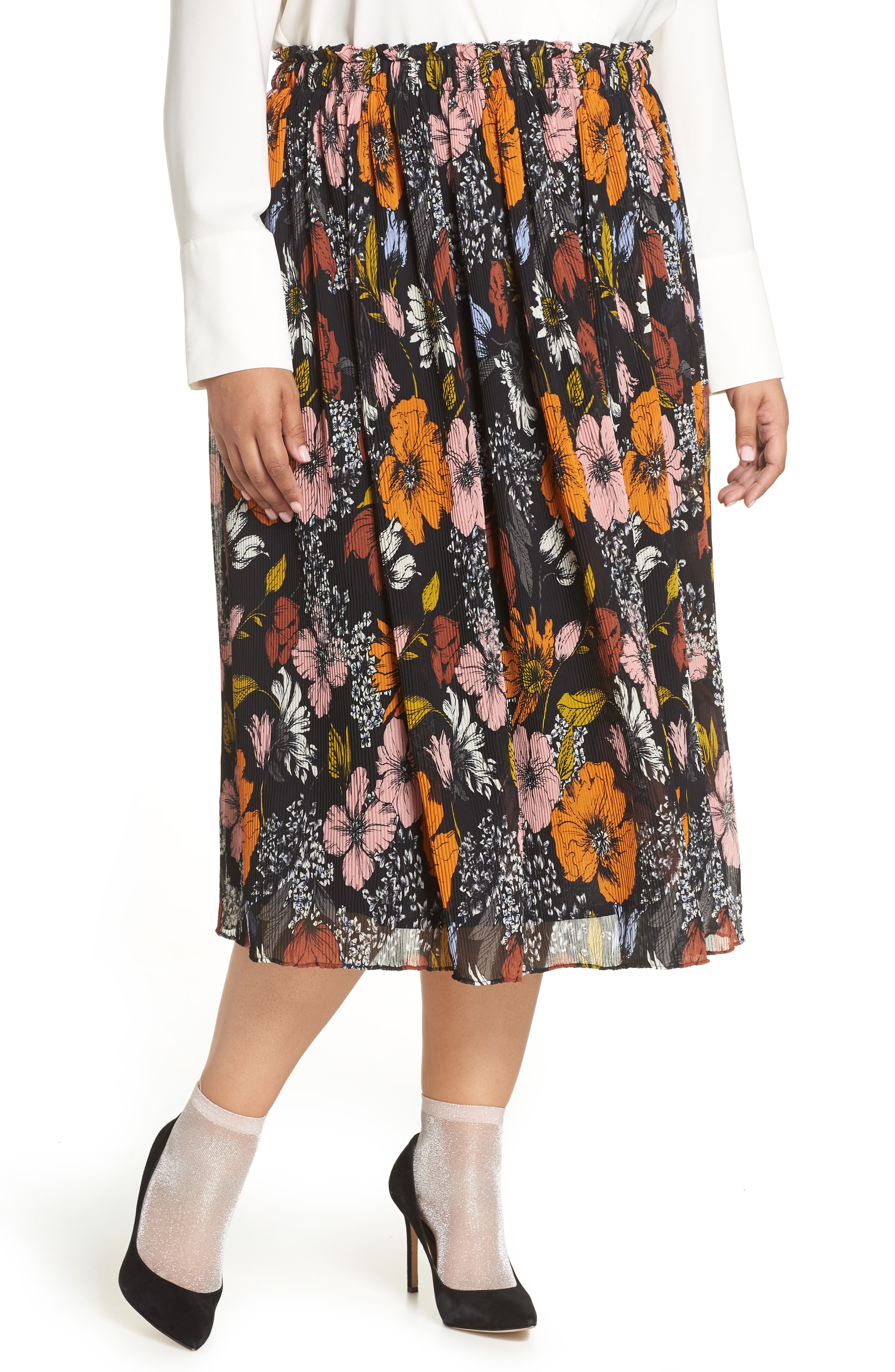Plus Size Halogen X Atlantic-Pacific Crinkle Midi Skirt, Black