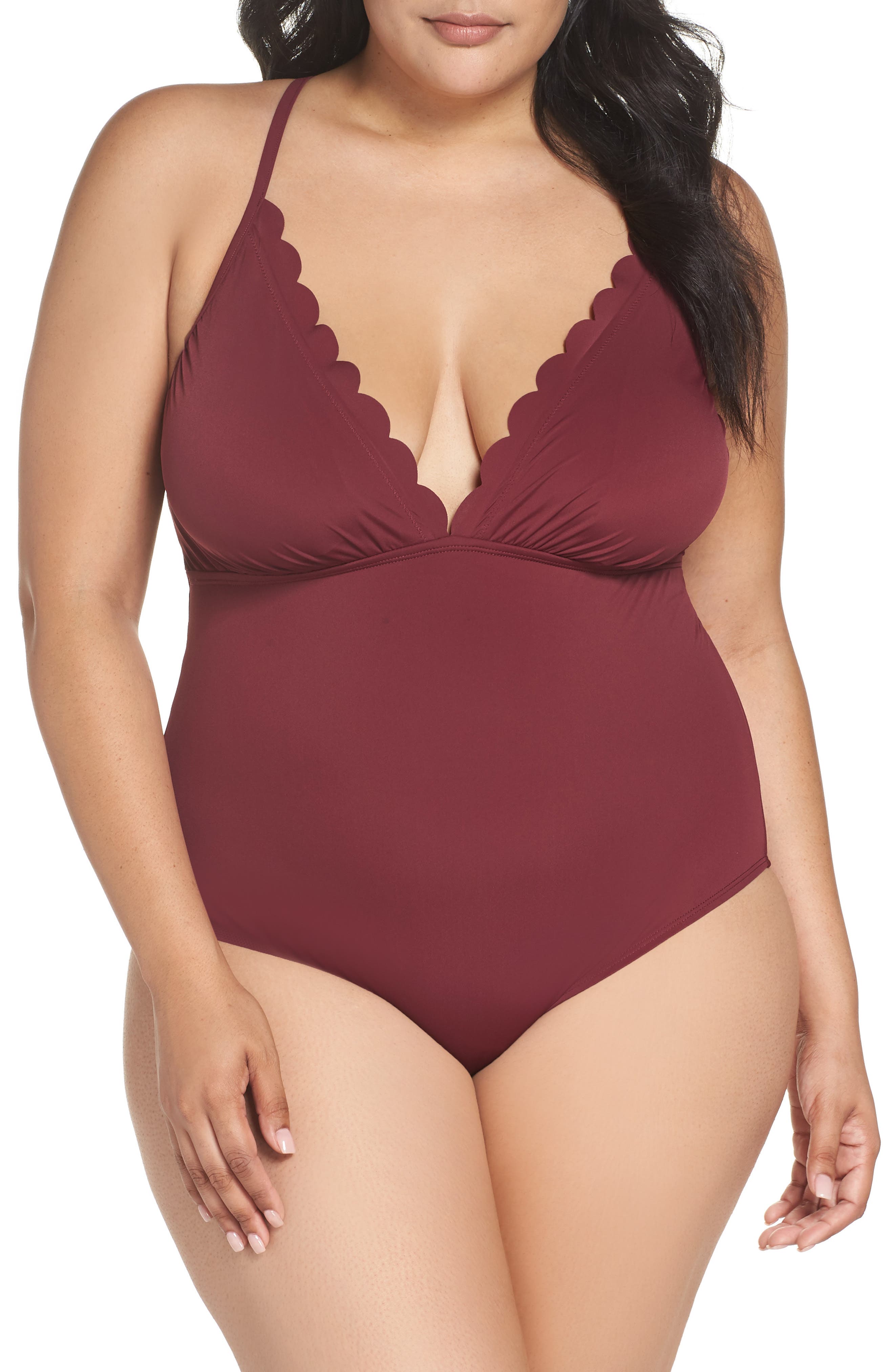 Plus Size La Blanca Petal Pusher One-Piece Swimsuit, Burgundy