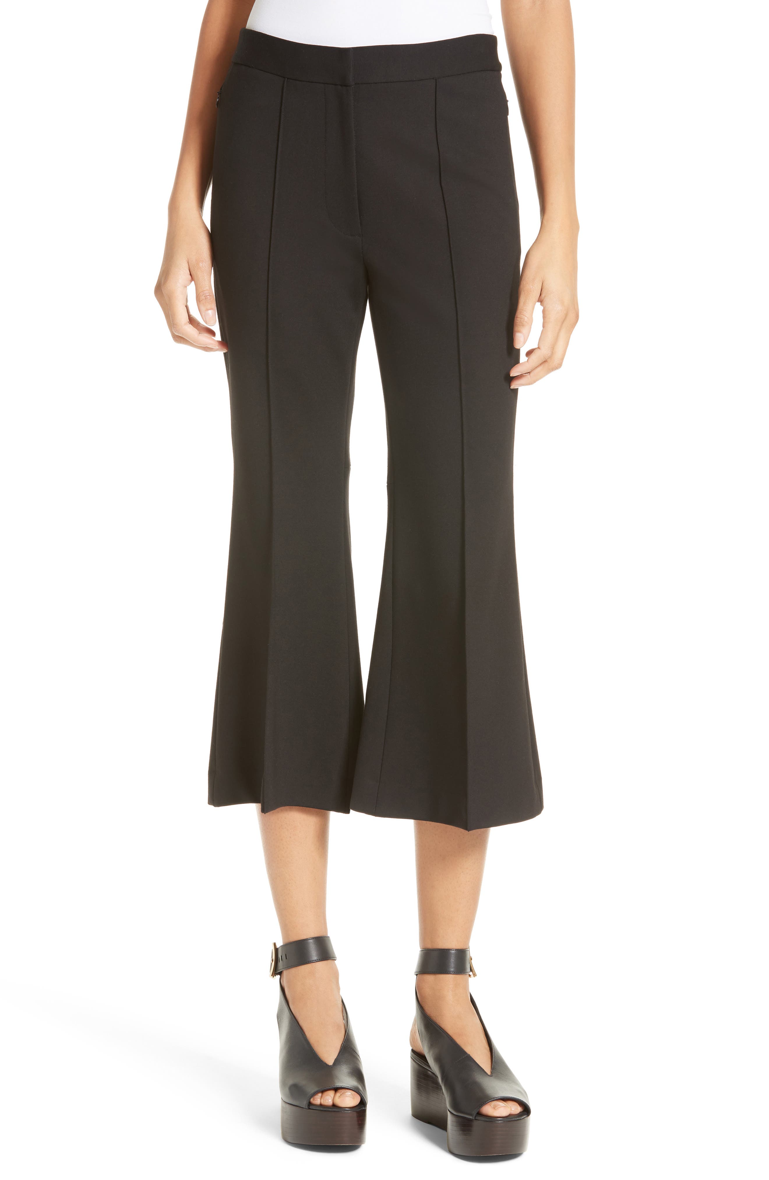 Tibi Flared Crop Ponte Pants, Black