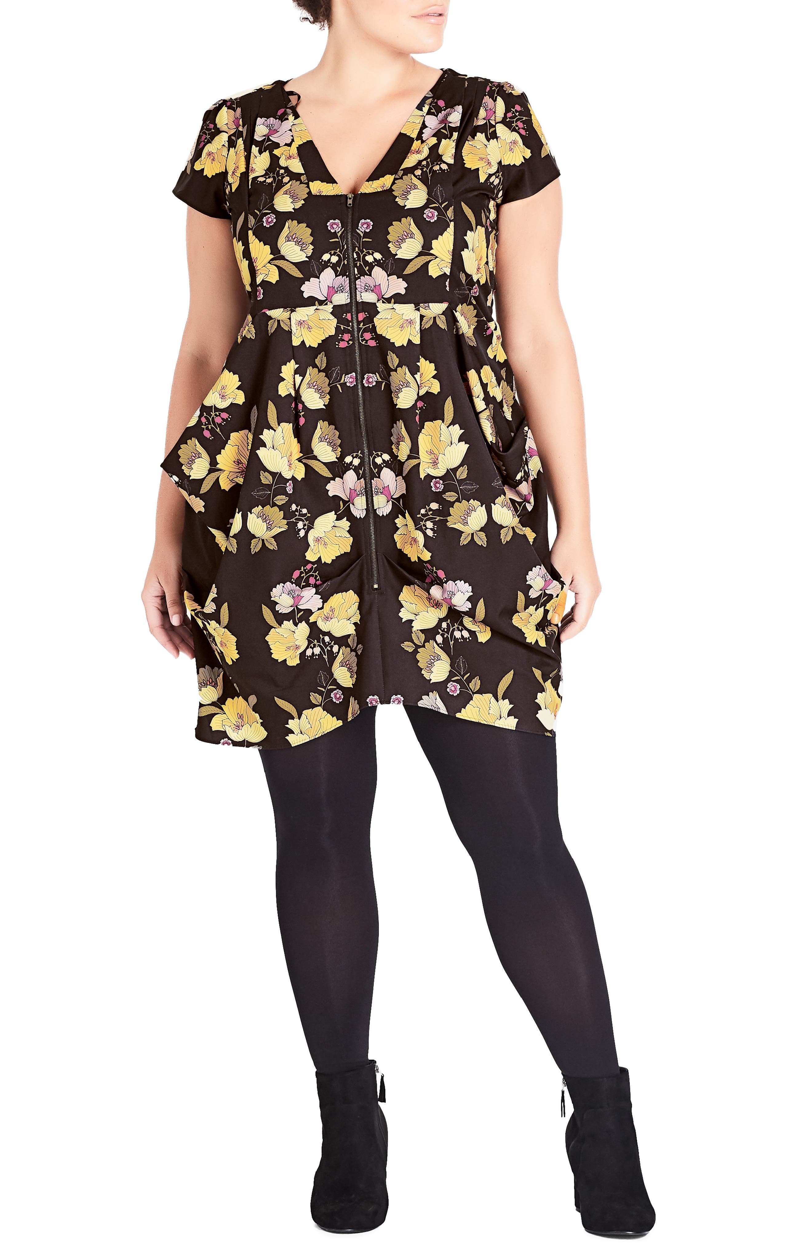 Plus Size City Chic Nouveau Mirror Tunic Dress, Black