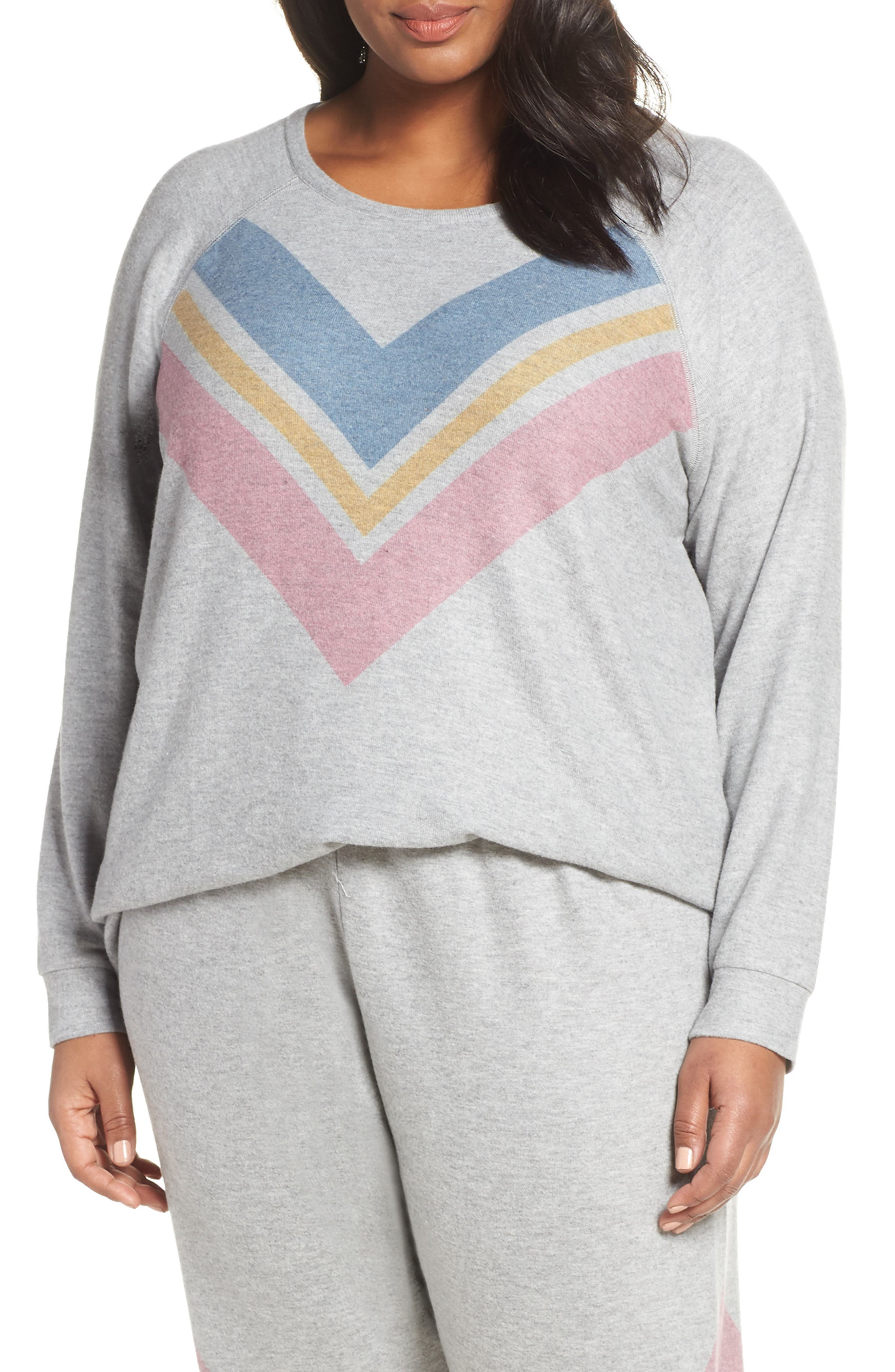 Plus Size Pj Salvage Lounge Essentials Chevron Pullover, Grey