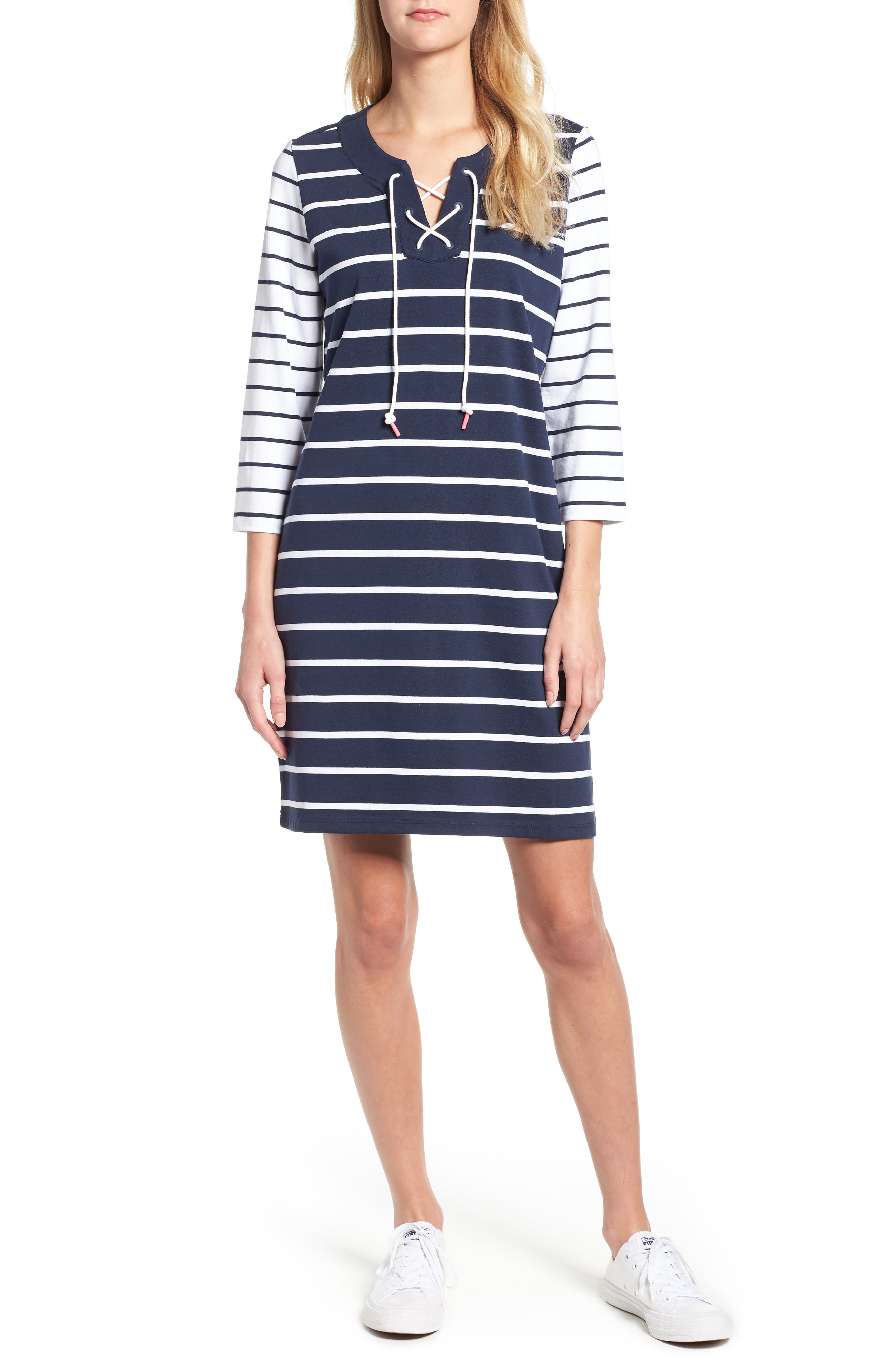 Tommy Bahama Floricita Lace-Up Stripe Shift Dress, Blue