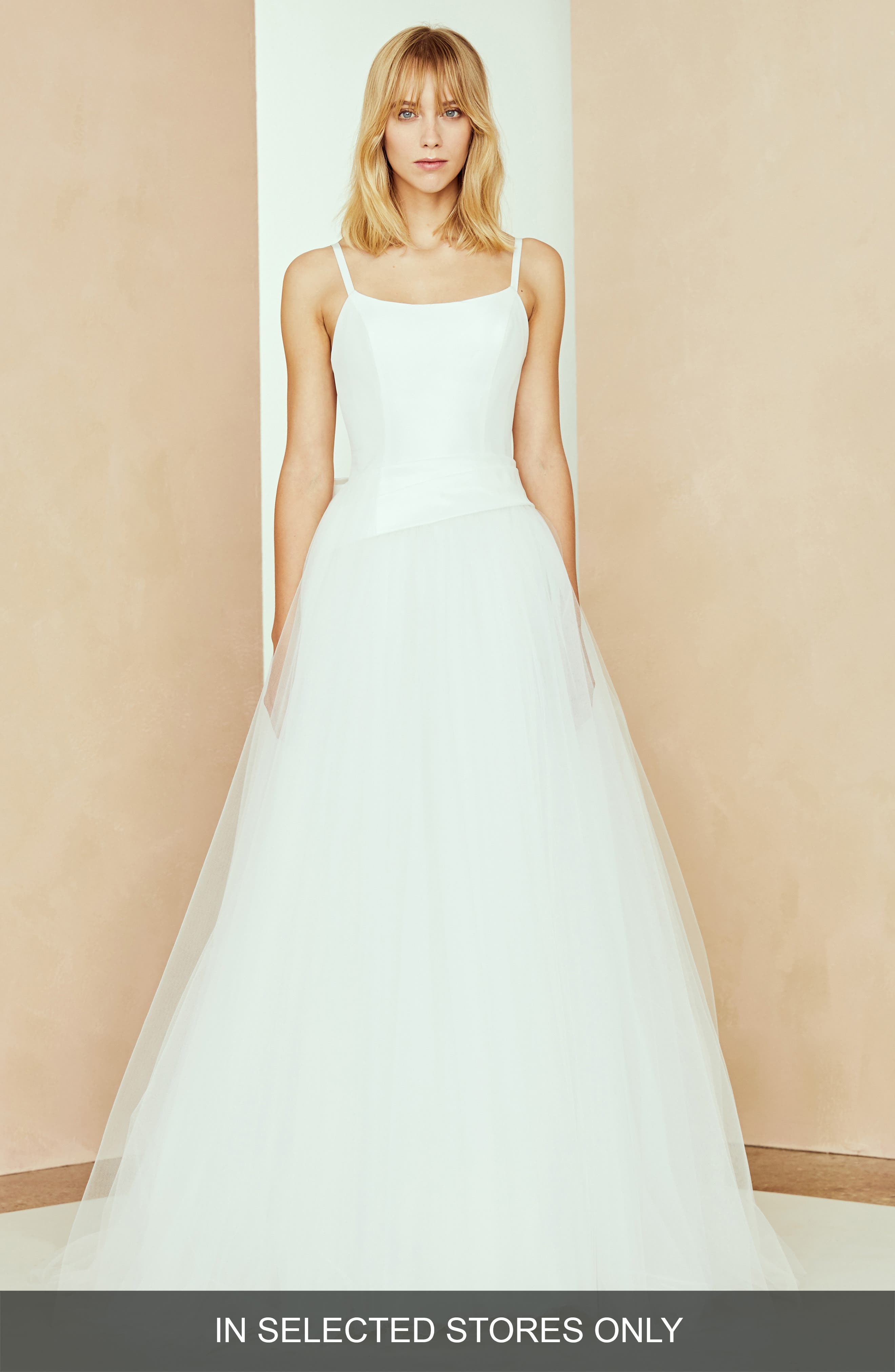 Nouvelle Amsale Lilah Bow Back Taffeta & Tulle Ballgown, Size - White