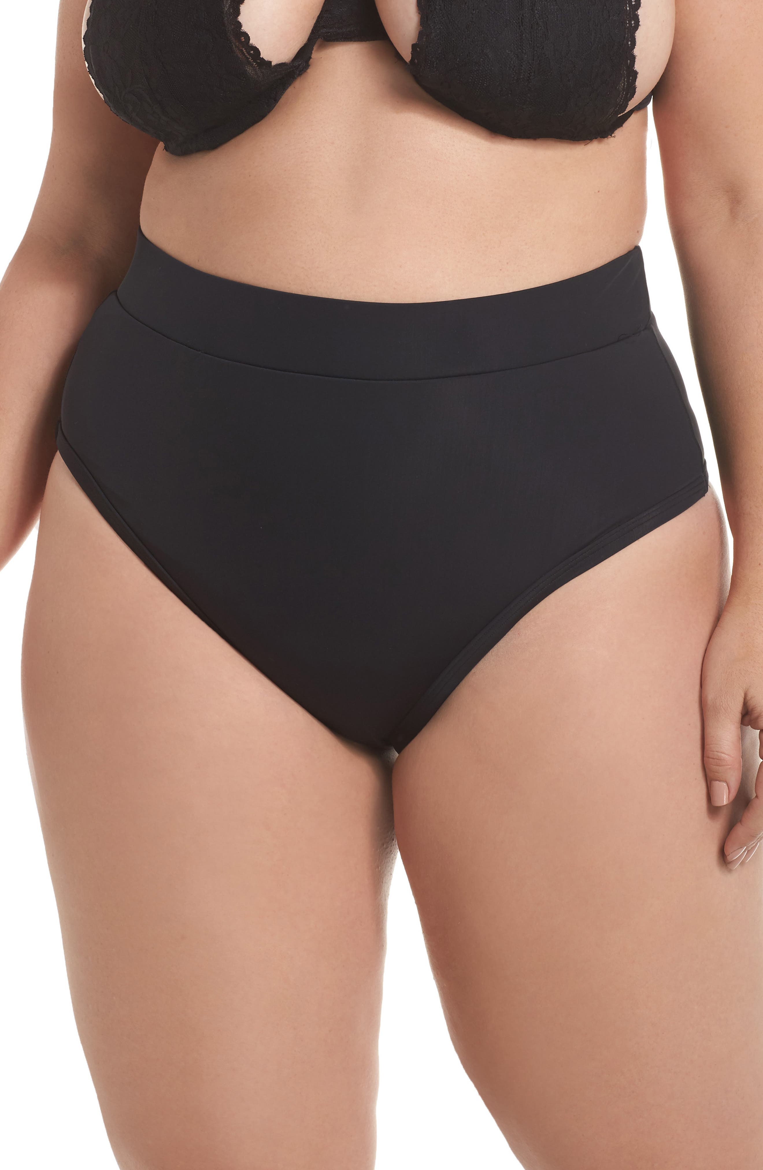 Plus Size Alpine Butterfly Lover High Waist Bikini Bottoms, Black