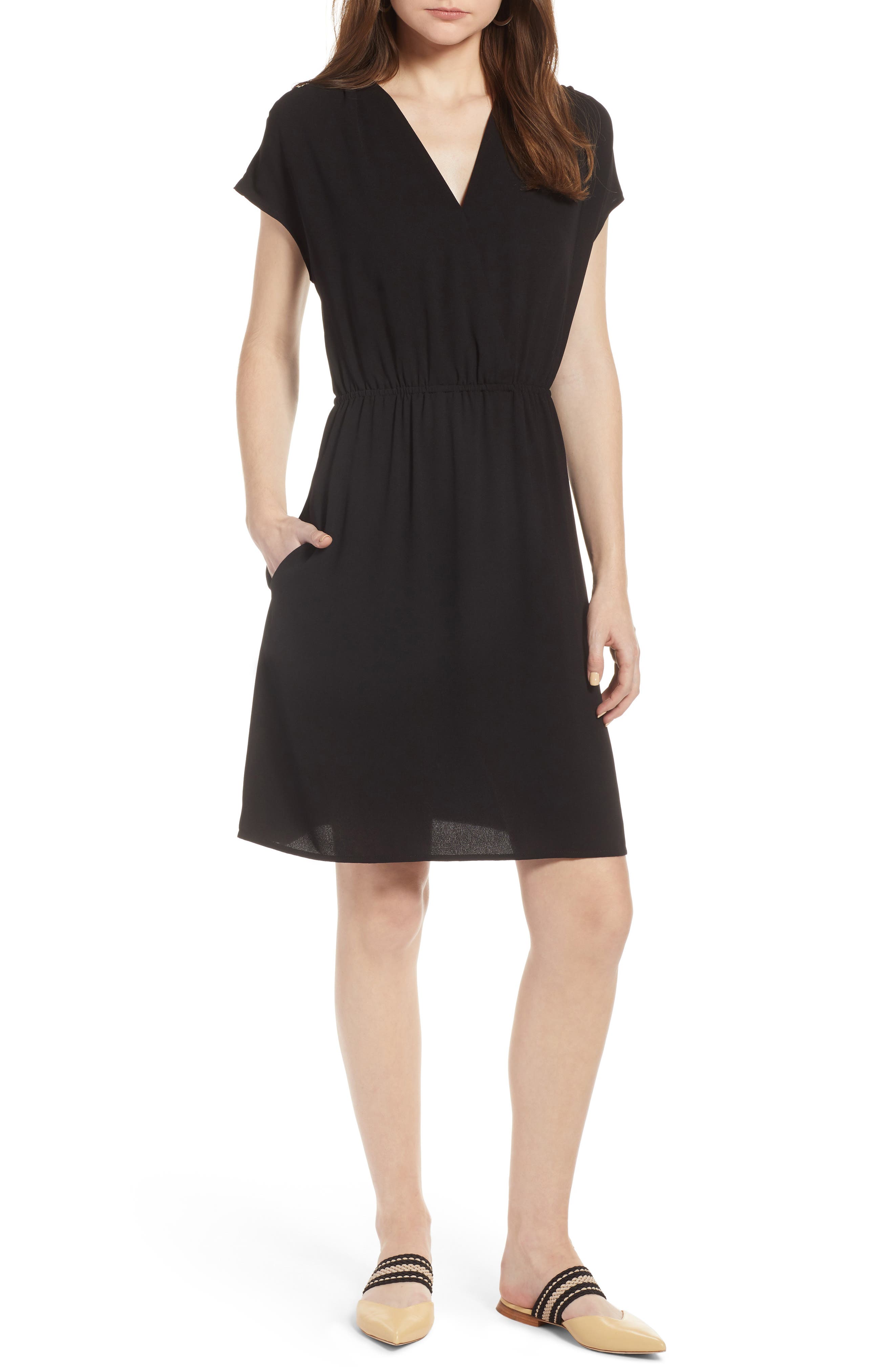 Petite Halogen Faux Wrap Dress, Black
