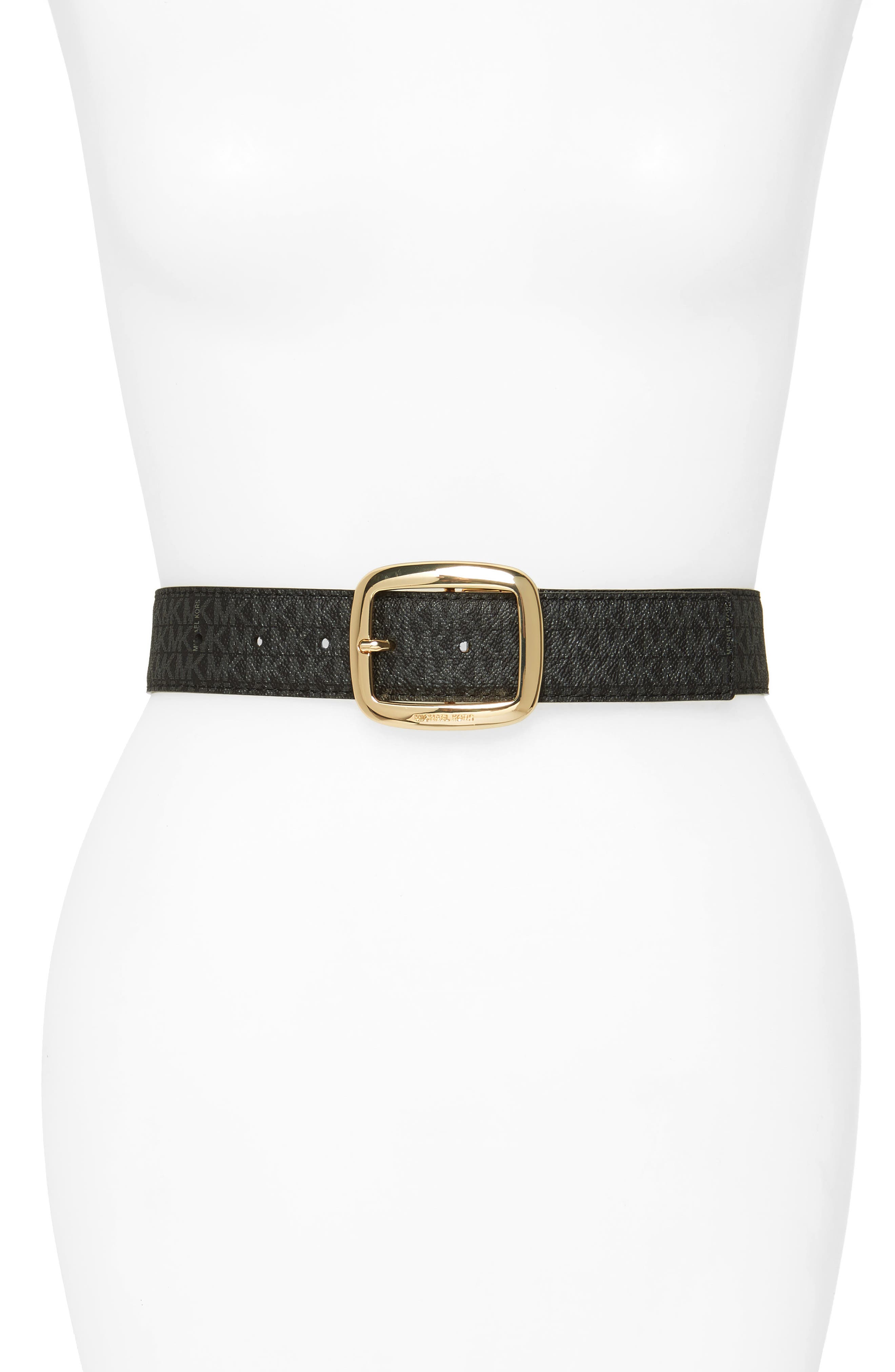 Michael Michael Kors Logo Reversible Calfskin Leather Belt, Black/ Acorn