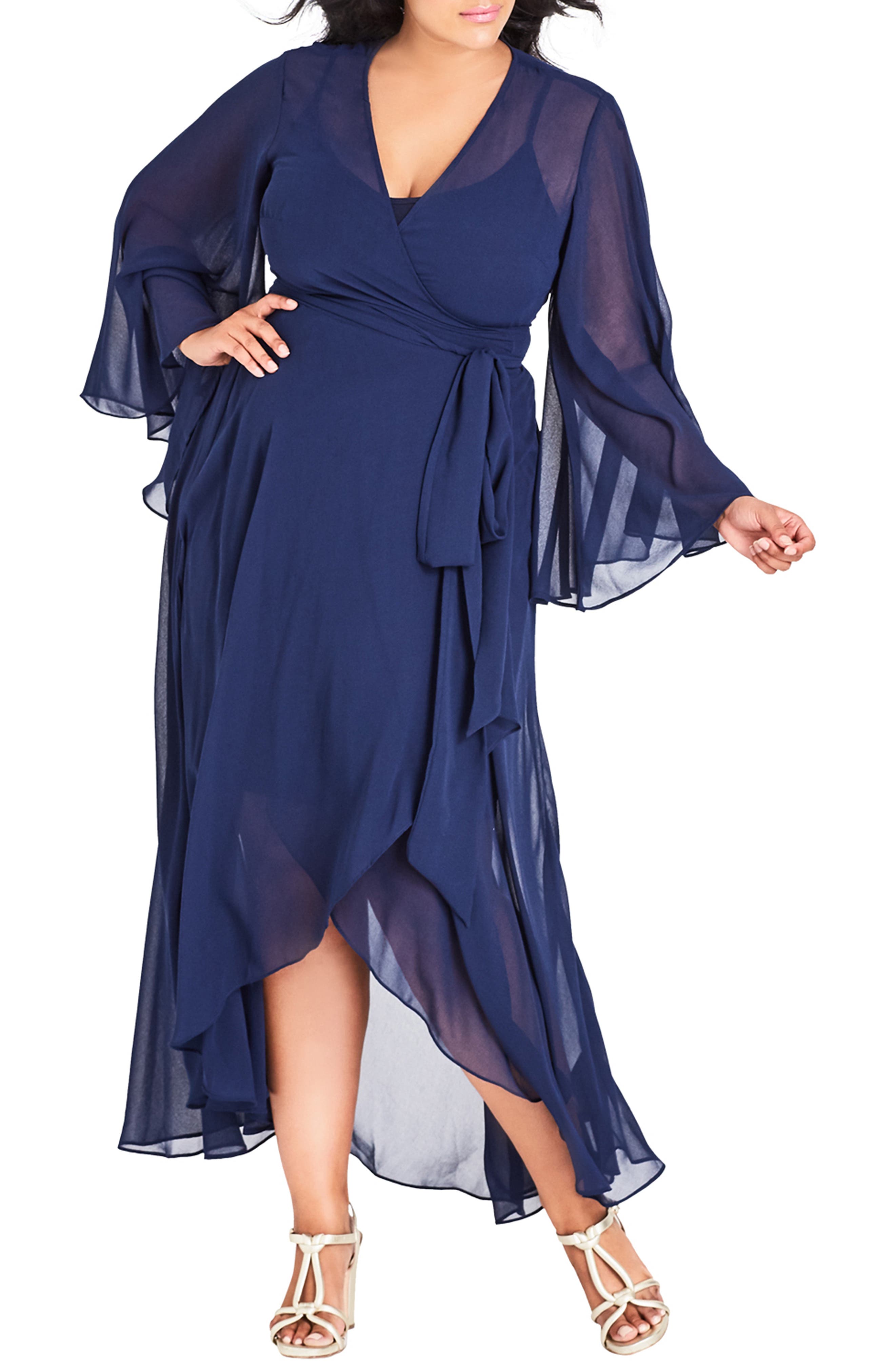 Plus Size City Chic Fleetwood Wrap Maxi Dress, Blue