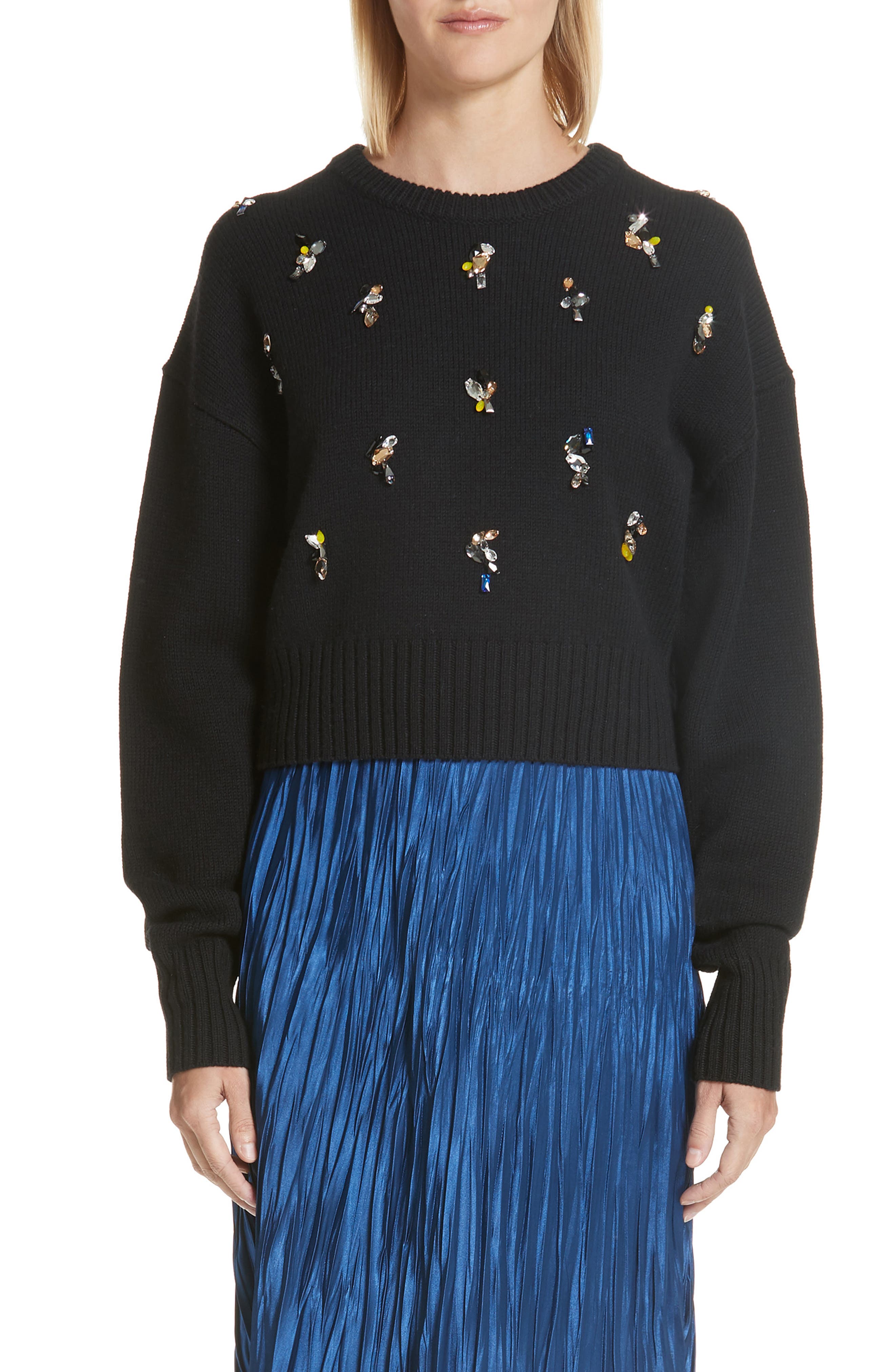 Jason Wu Crystal Embellished Merino Wool Blend Sweater