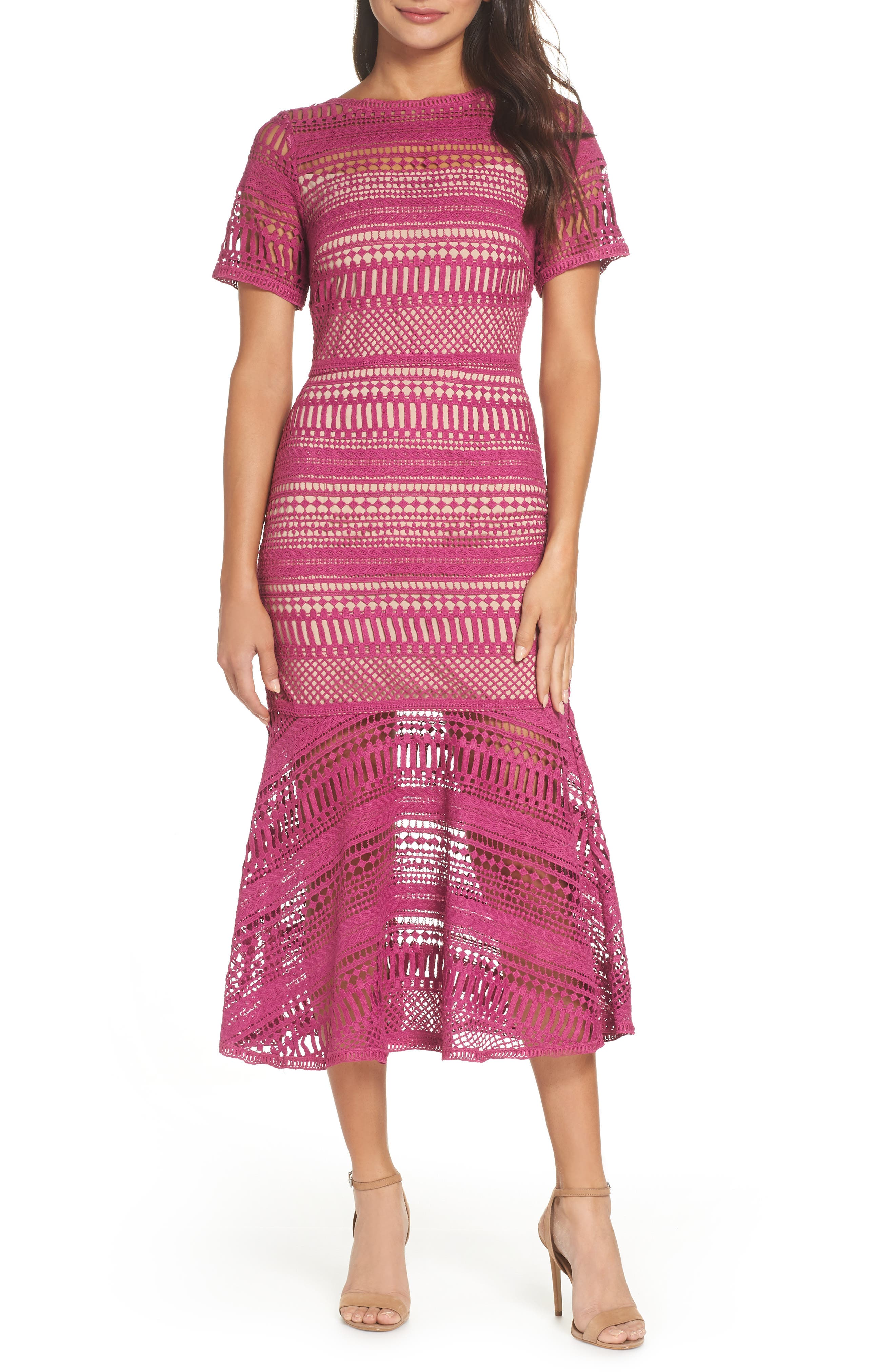 Chelsea28 Lace Trumpet Midi Dress, Pink