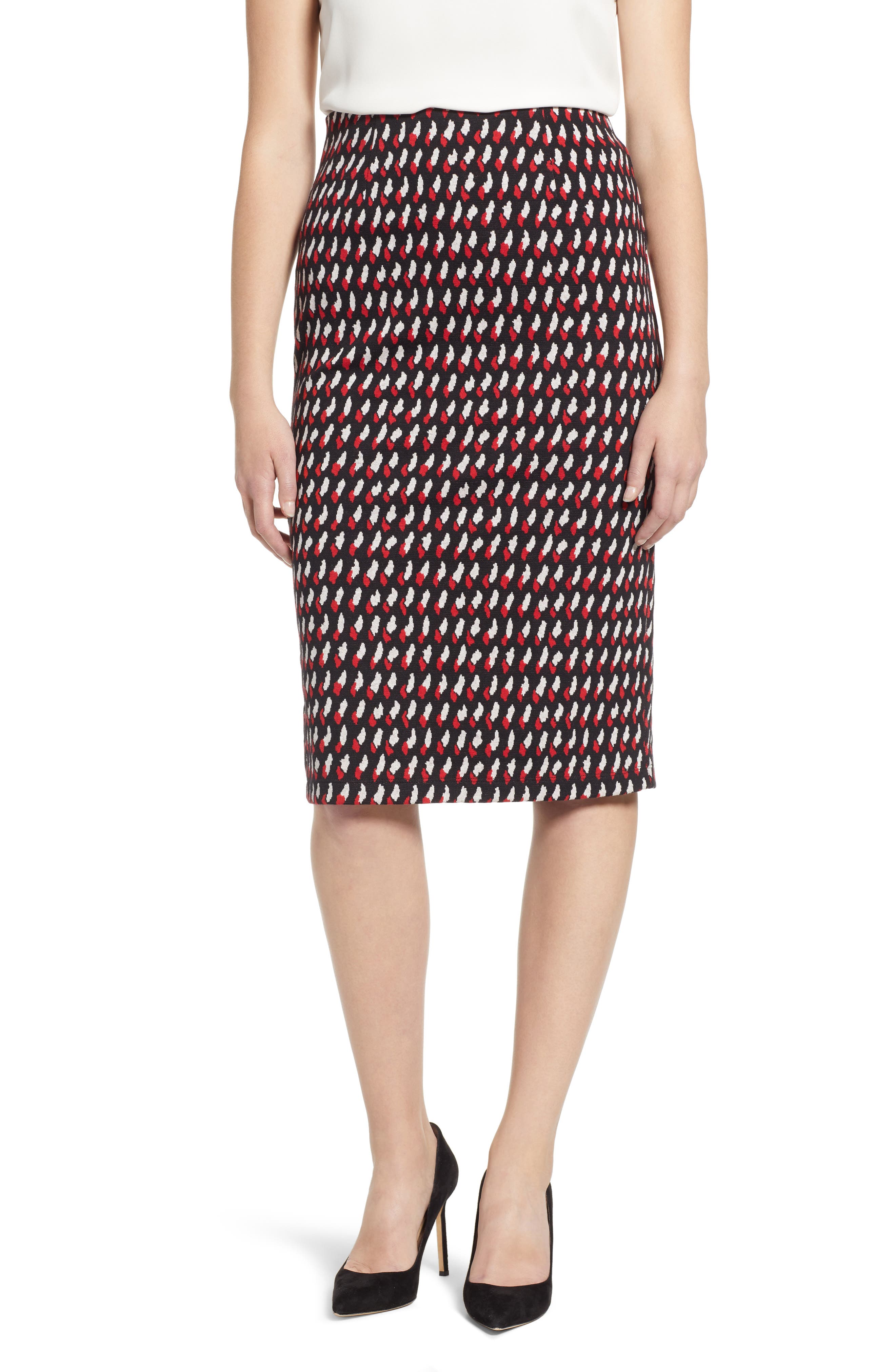 Everleigh Double Knit Pencil Skirt, Red