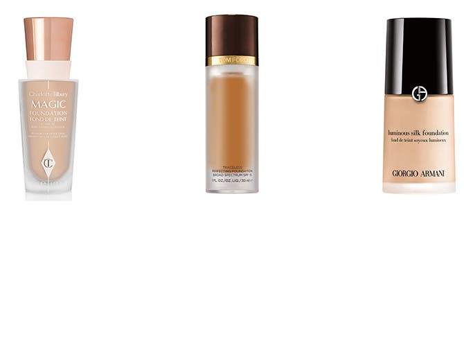 Foundations from Charlotte Tilbury, Tom Ford and Giorgio Armani.