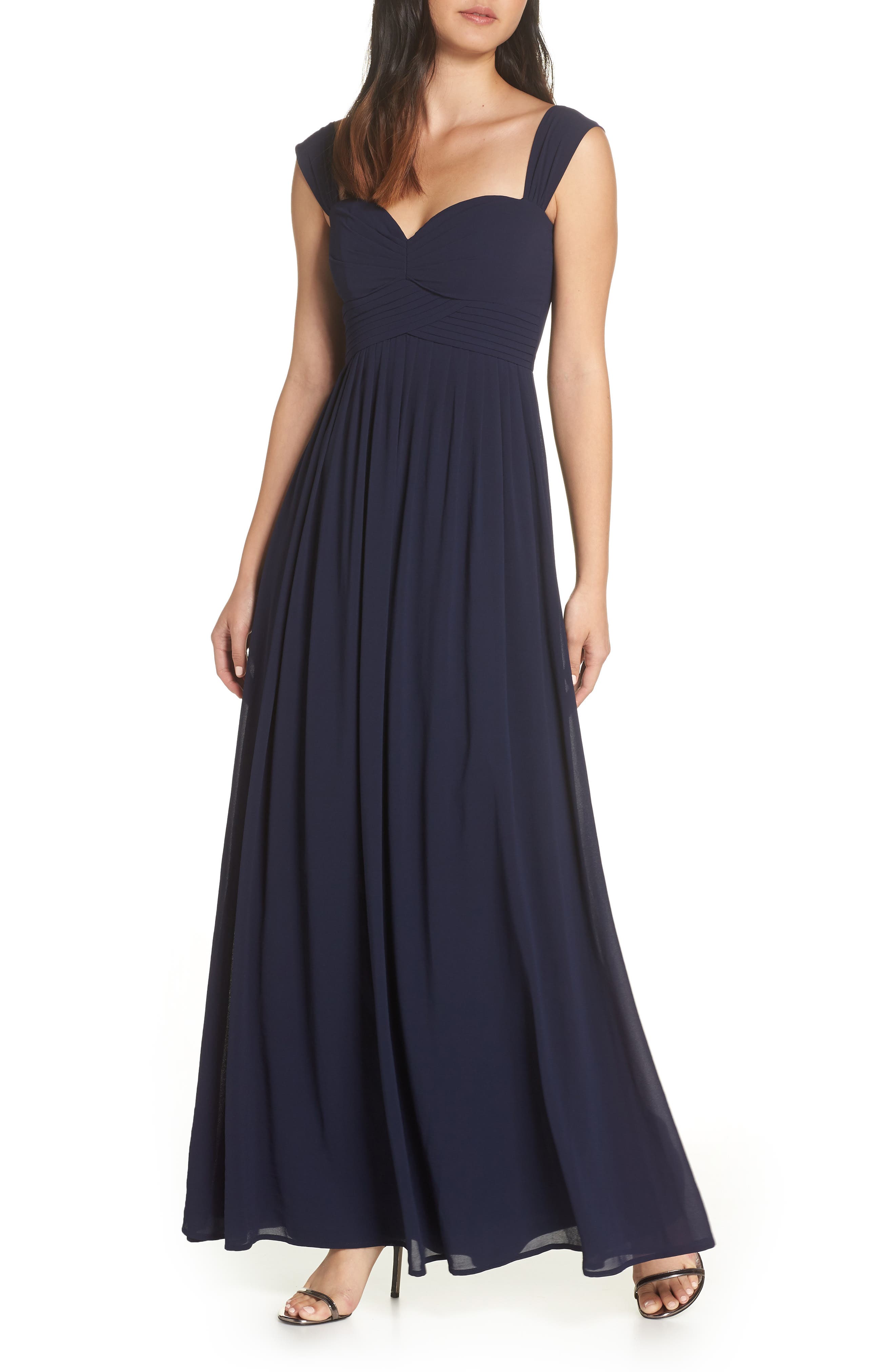 Lulus Convertible Neckline Chiffon Gown, Blue
