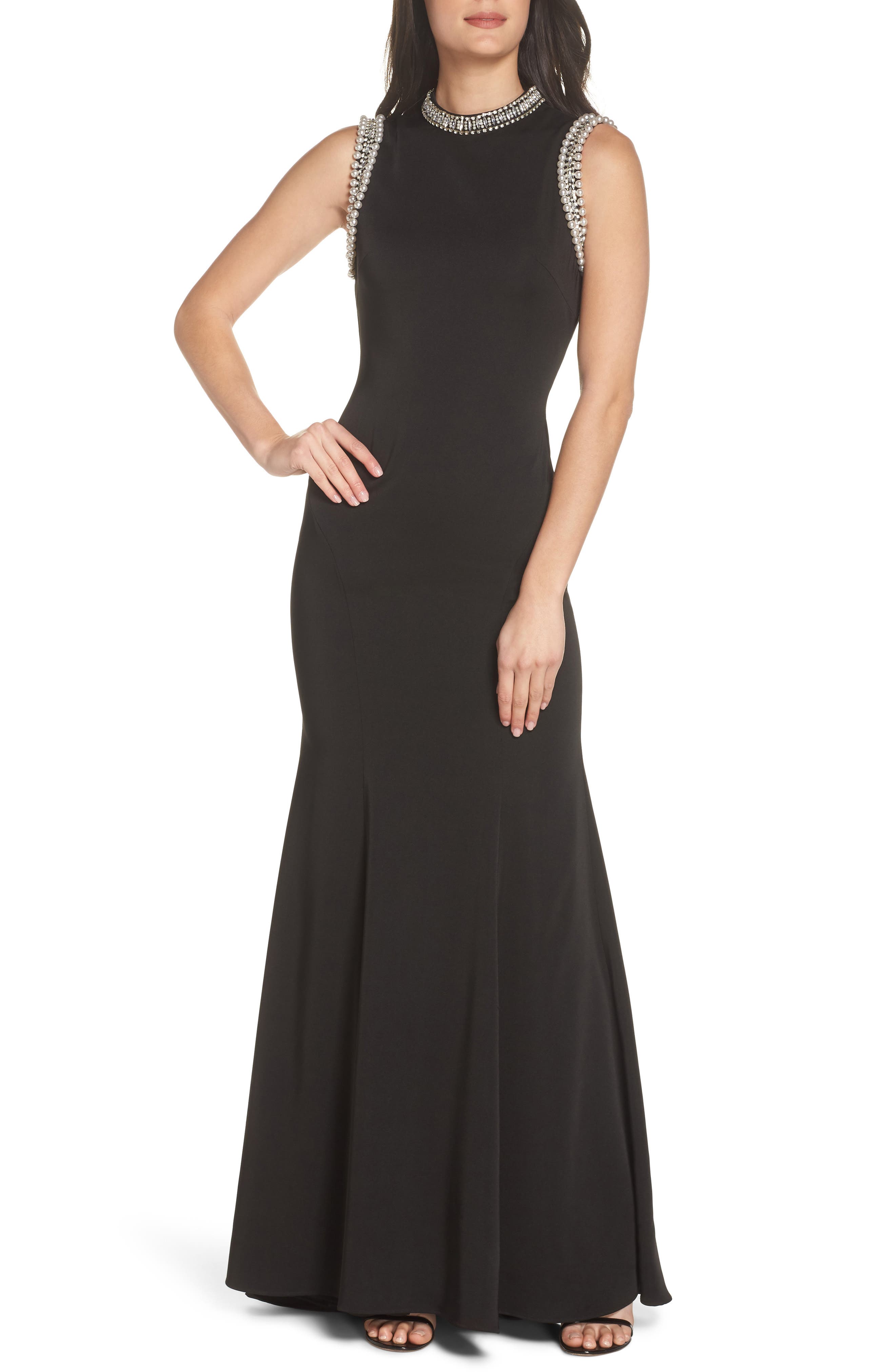 MAC Duggal Embellished Trumpet Gown, Black