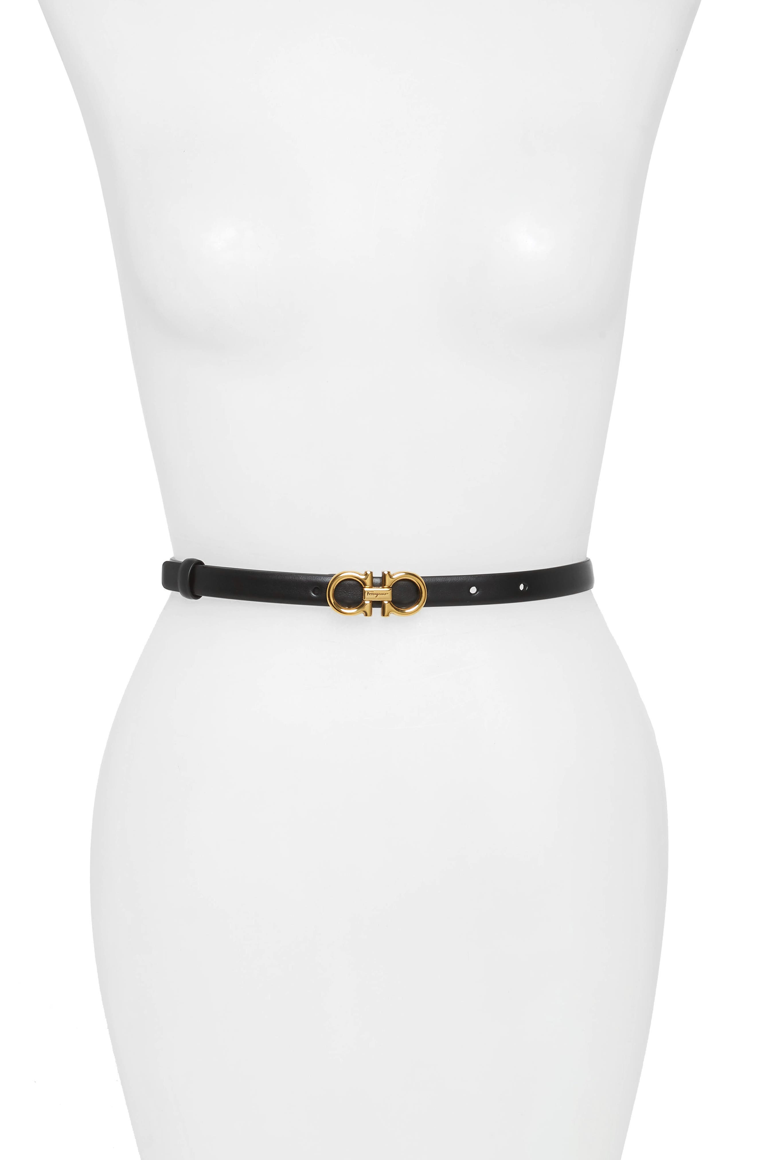 Salvatore Ferragamo X-Small New Gancini Leather Belt, Nero