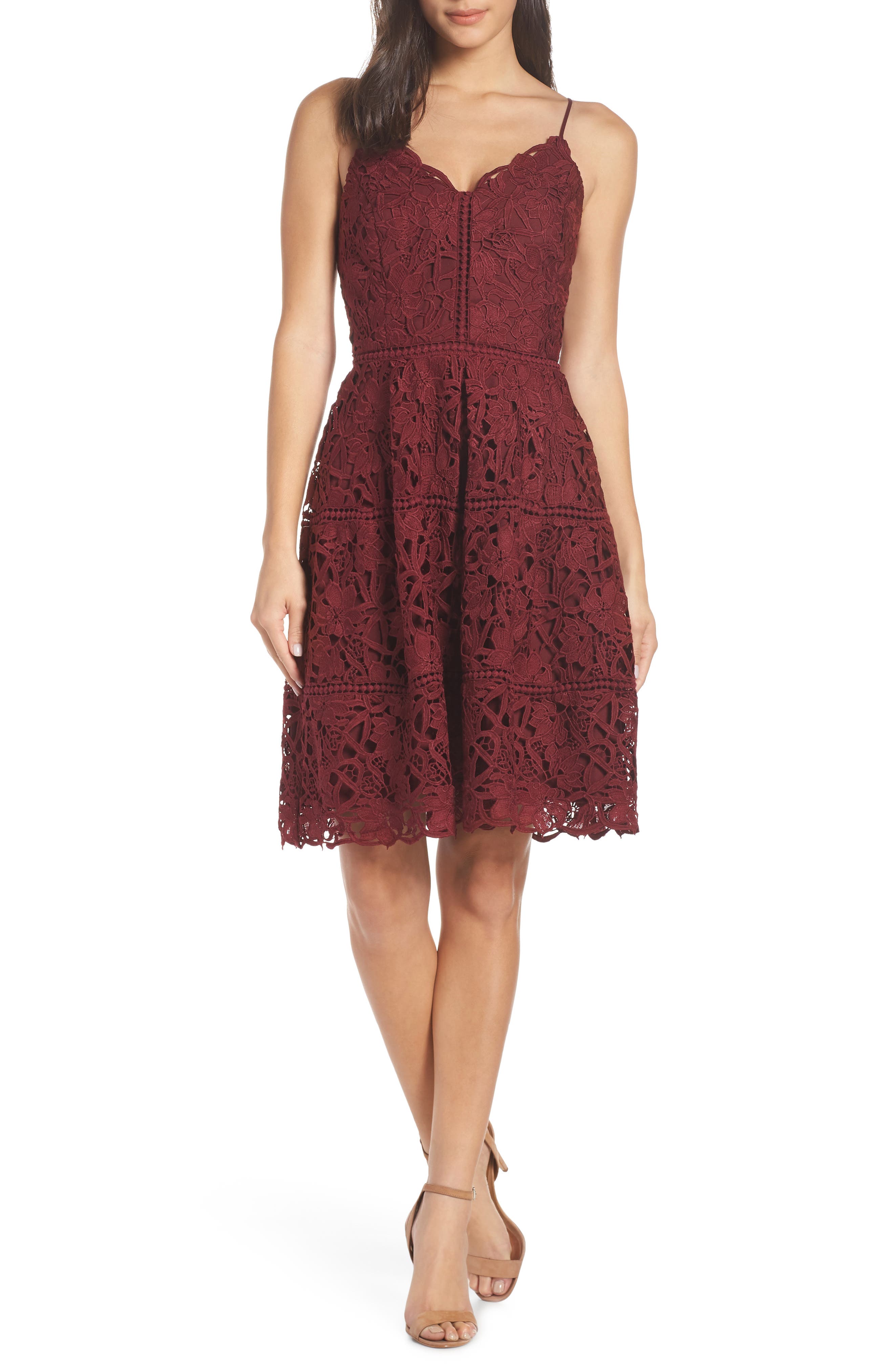 Adelyn Rae Jenny Lace Fit & Flare Dress, Red