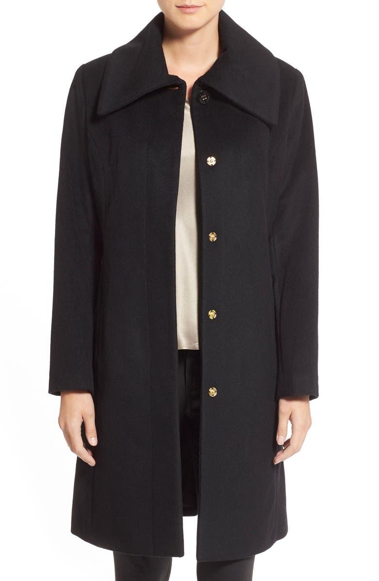 Single Breasted Wool Blend Coat, Main, color, BLACK