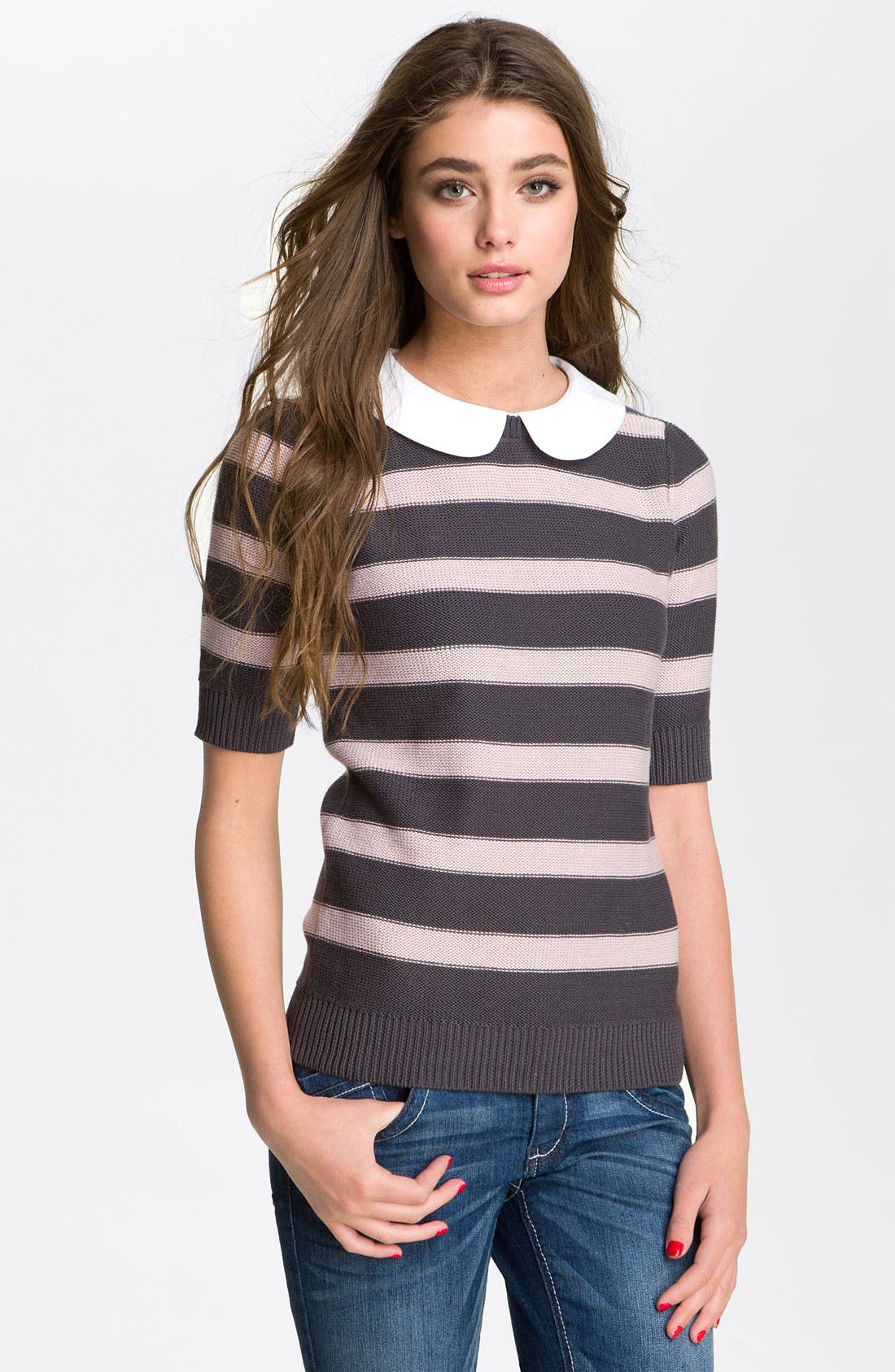 Frenchi® Peter Pan Collar Stripe Sweater (Juniors) Nordstrom