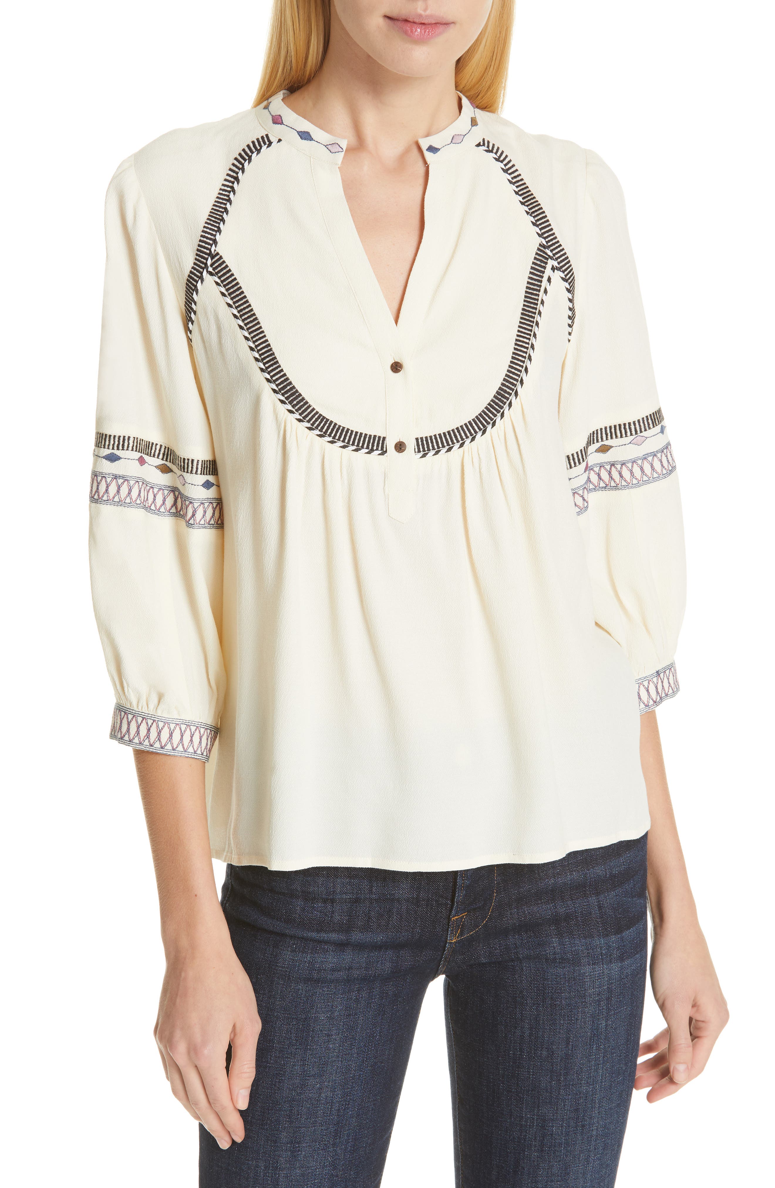 Ba & sh Plume Embroidered Top, Ivory