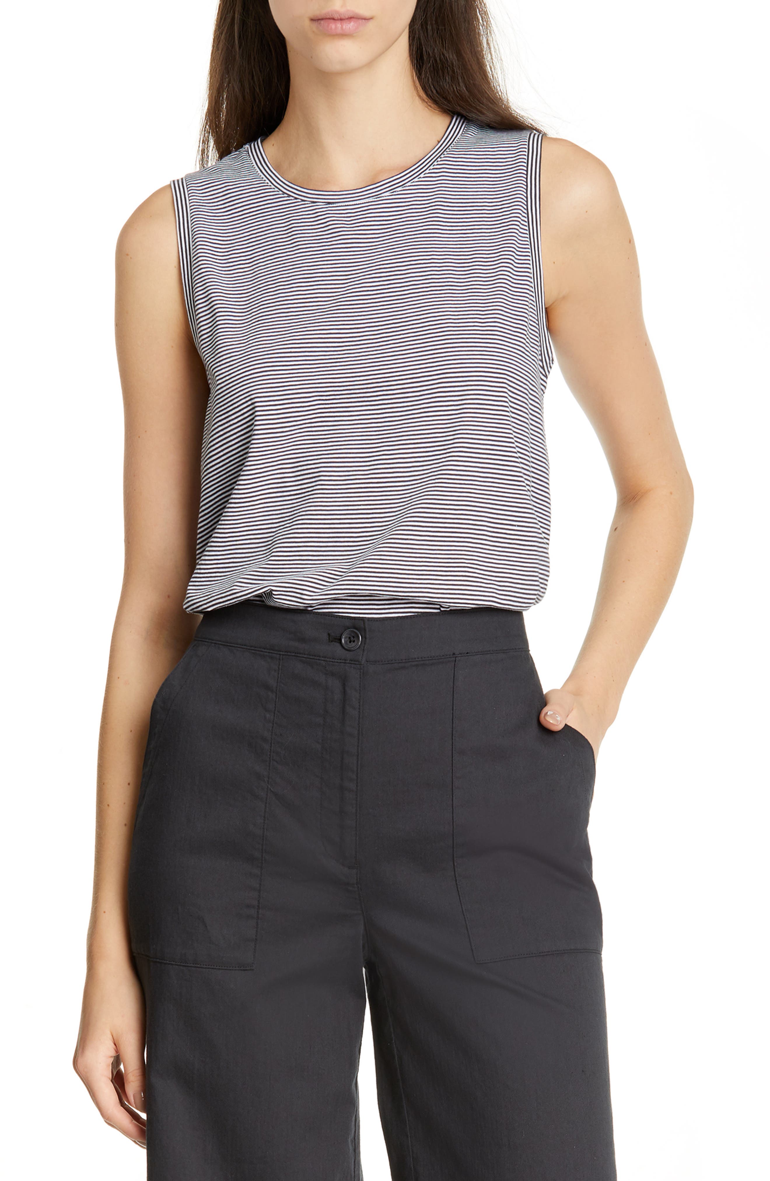 Eileen Fisher Stripe Organic Cotton Tank, White