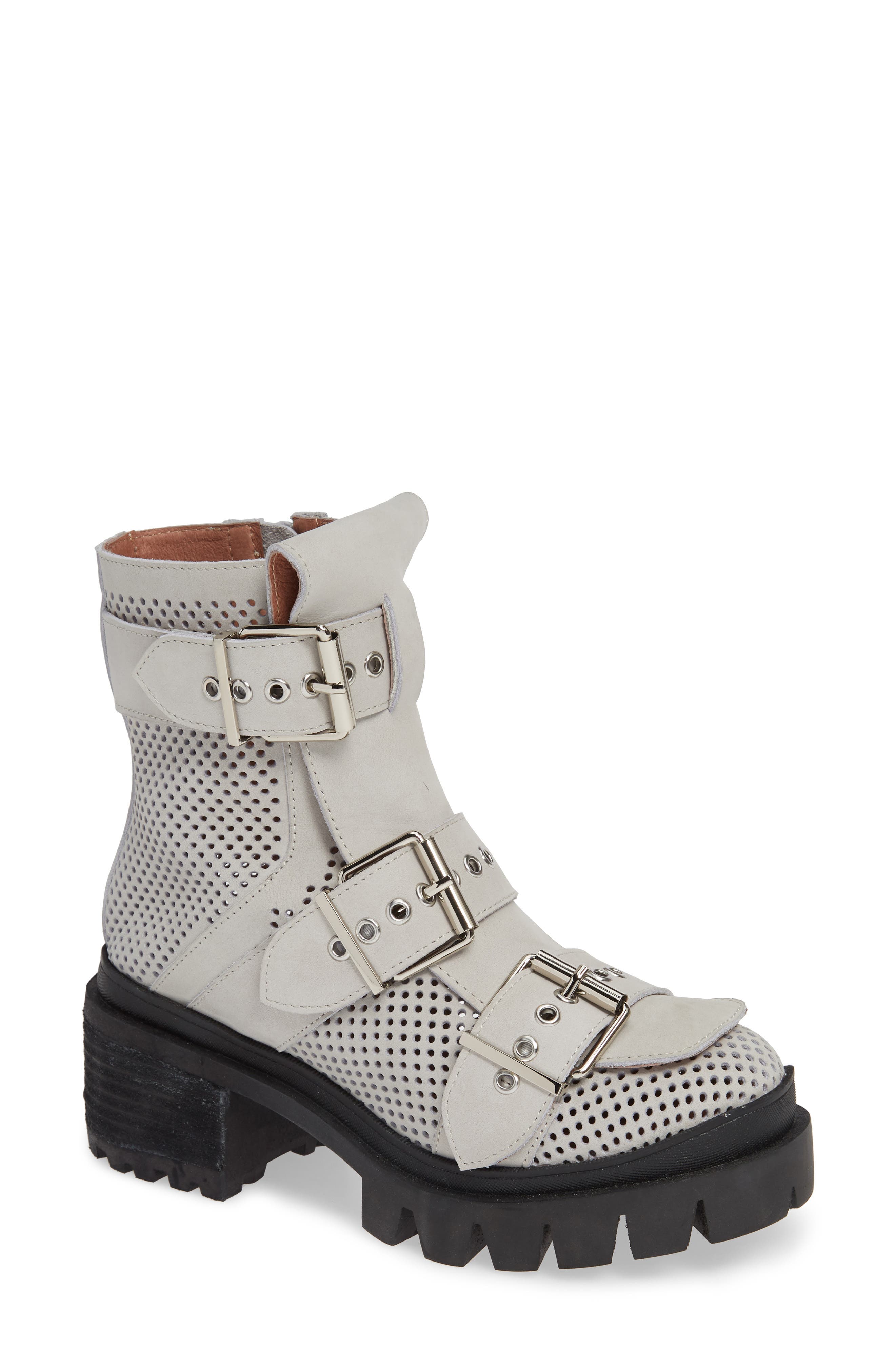Jeffrey Campbell Tough Lug Perforated Moto Bootie- Grey