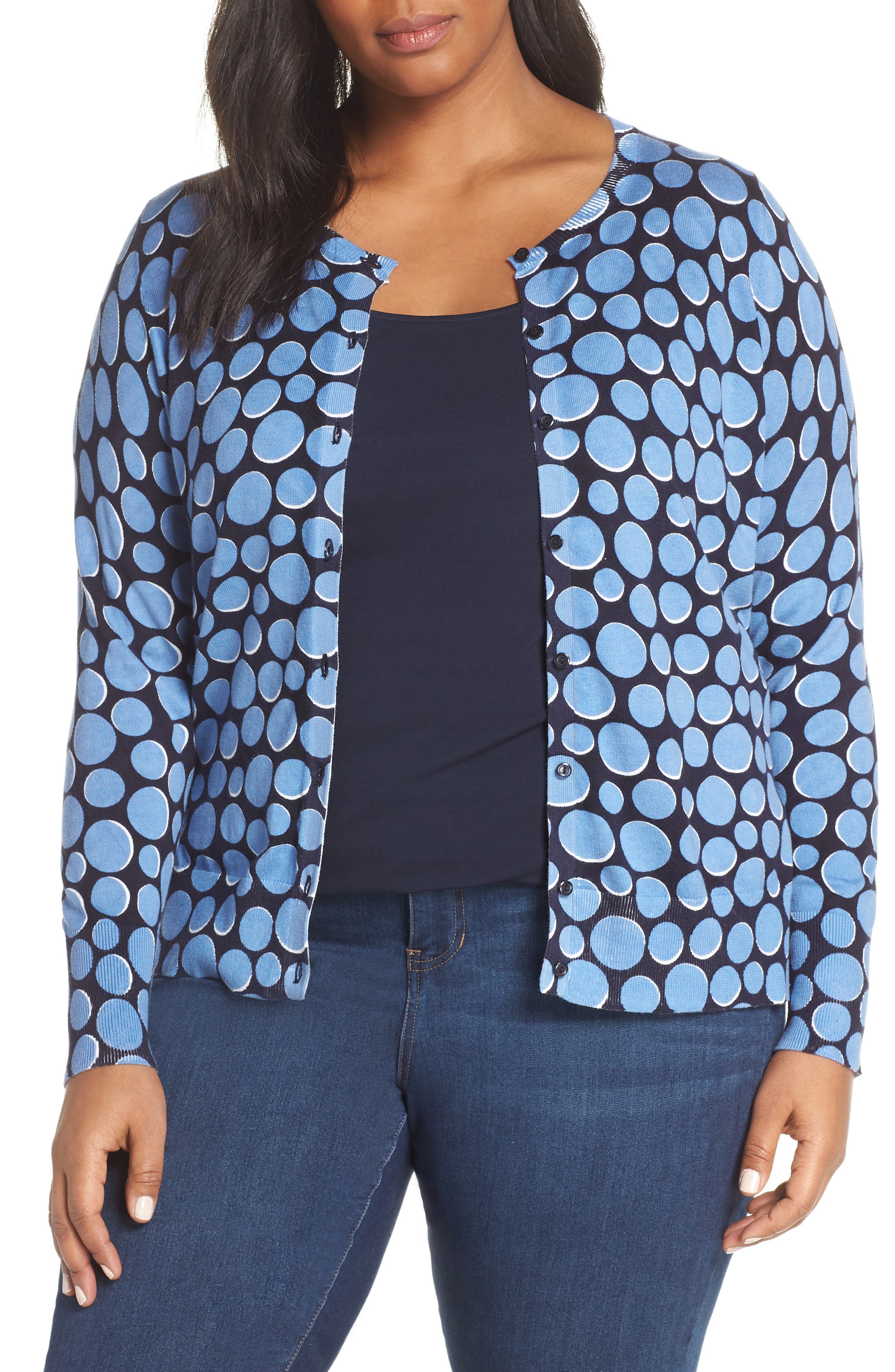 Plus Size Sejour Crewneck Cardigan, Blue