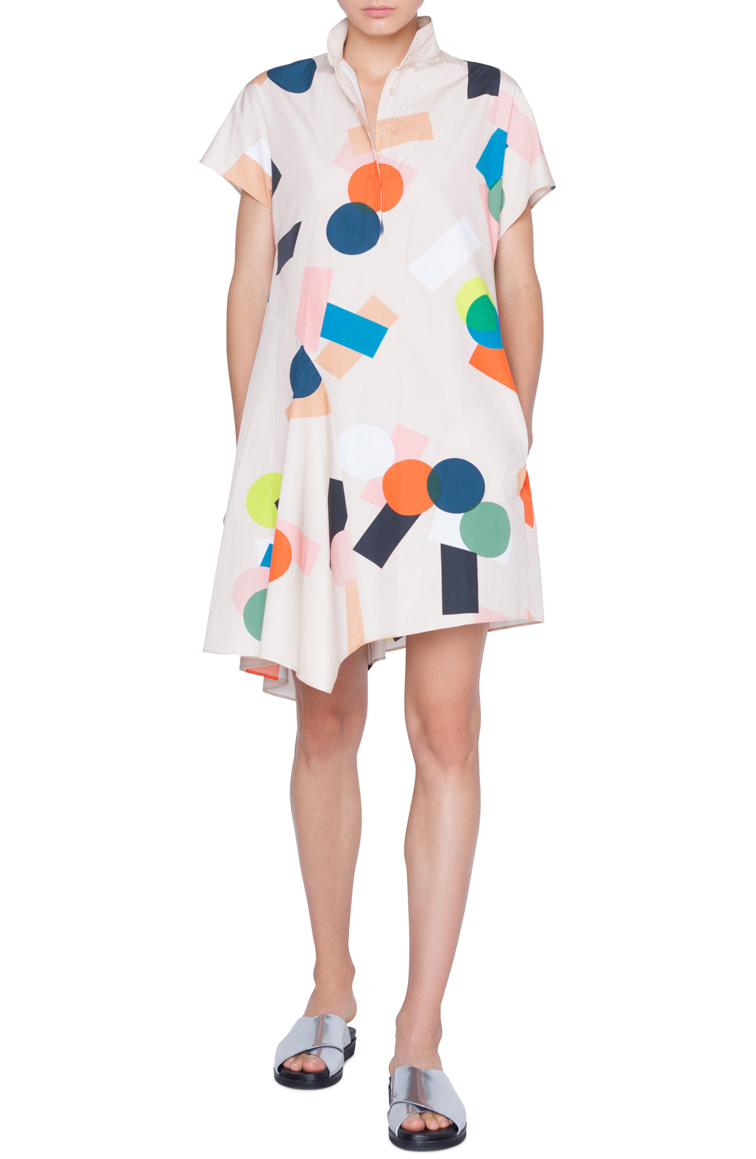 Akris Punto Memphis Bell Air Print Cotton Dress, Beige