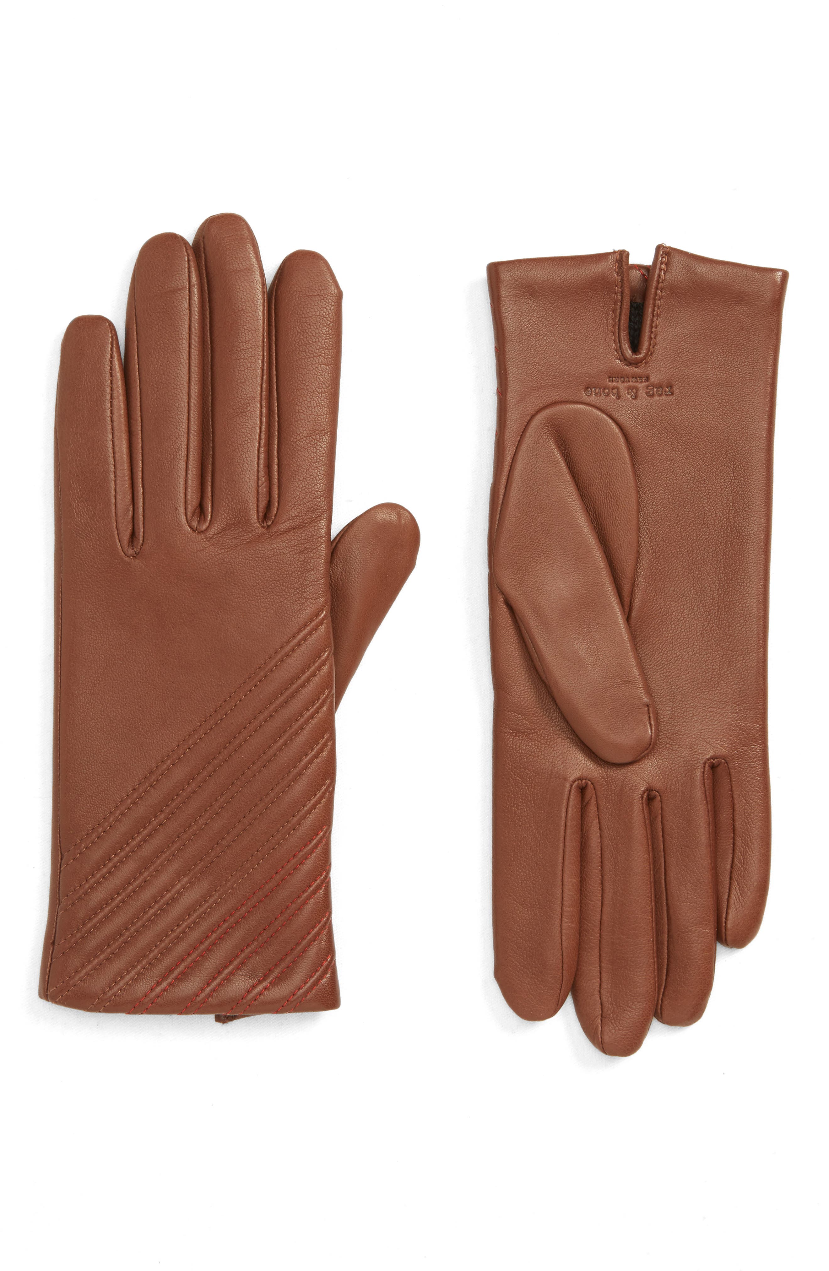 Rag & Bone Slant Lambskin Leather Gloves, Brown