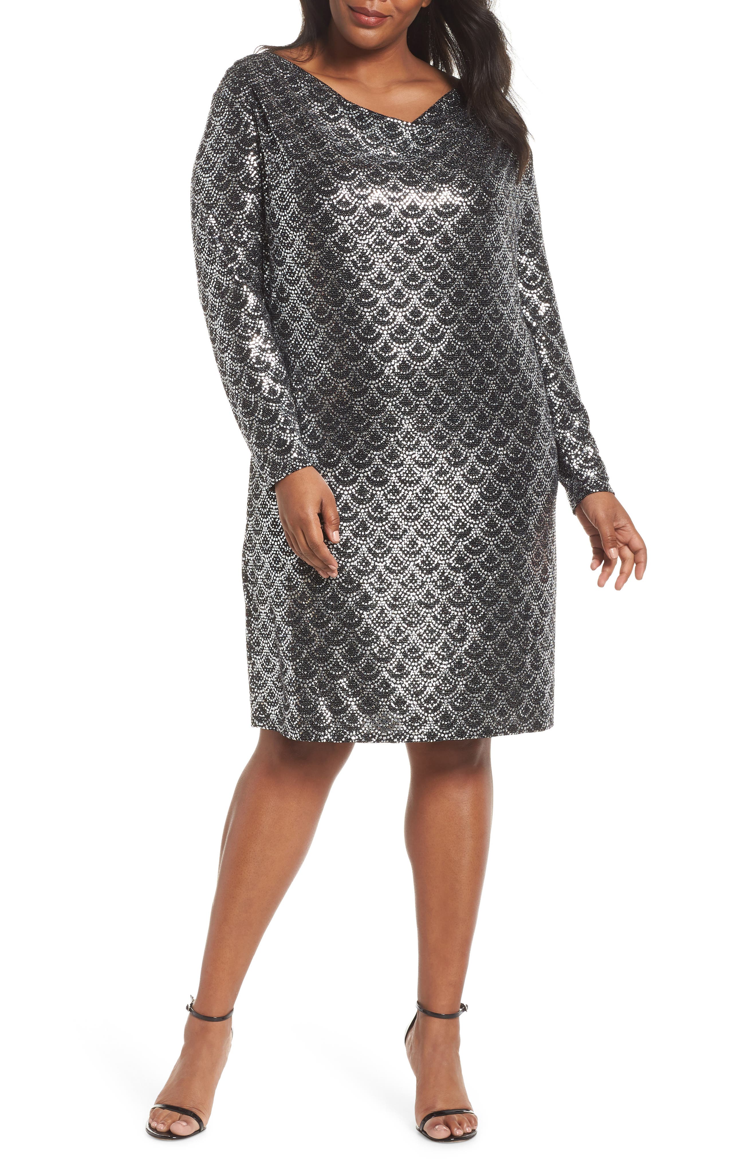 Plus Size Michael Michael Kors Glitter Knit Shift Dress, Black