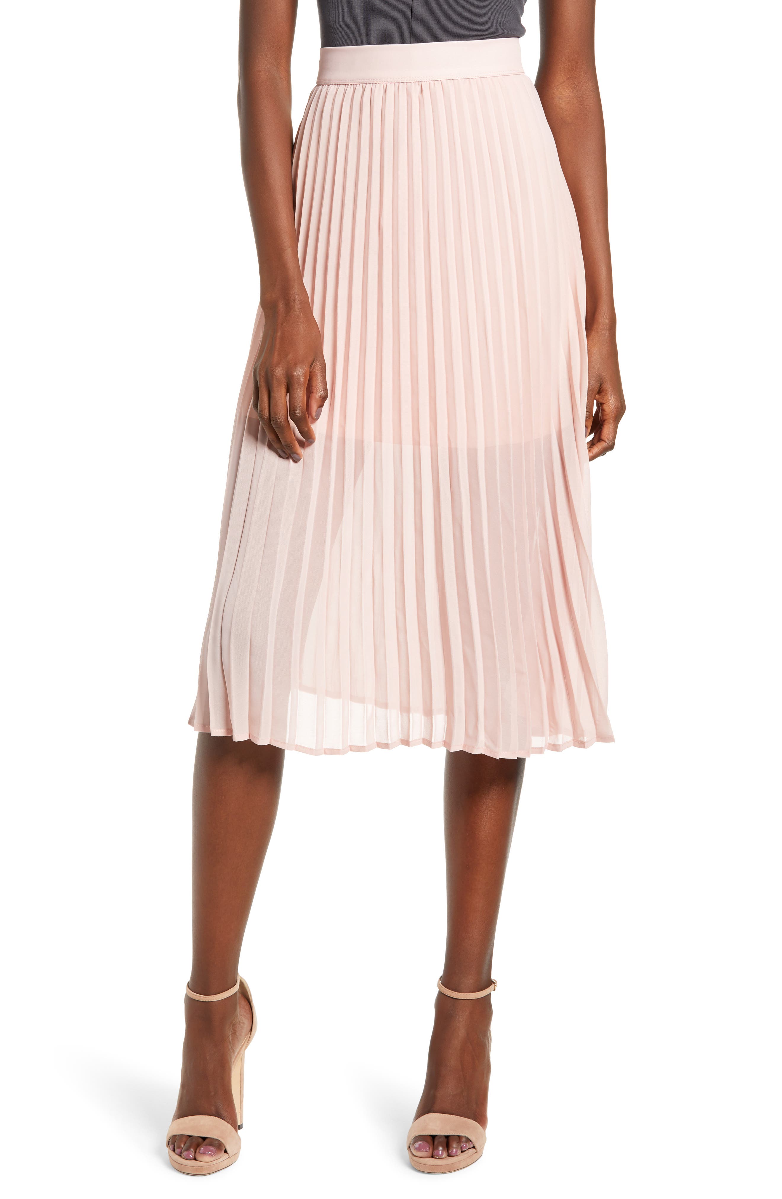 Love, Fire Pleated Georgette Midi Skirt, Pink