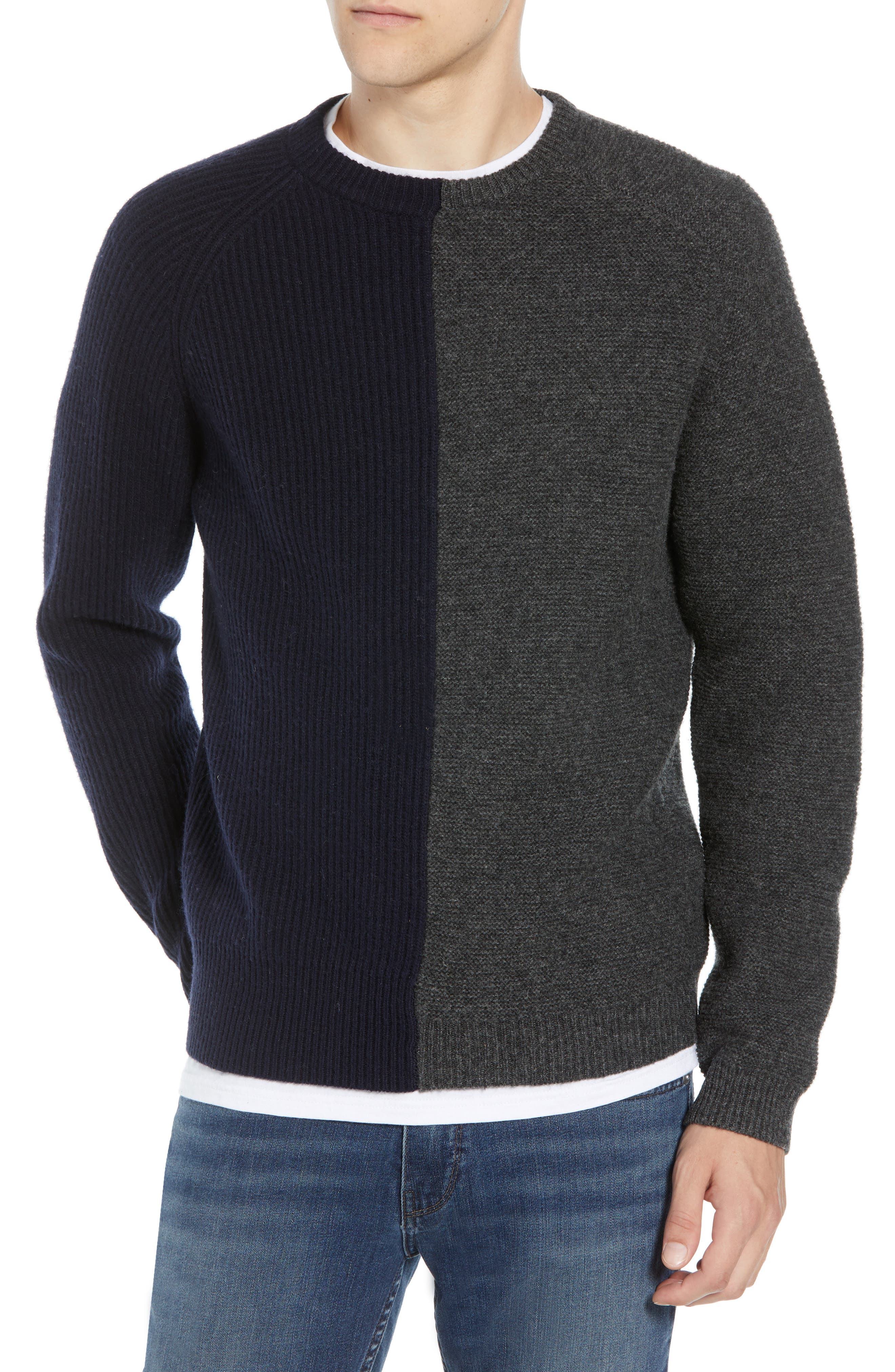 French Connection Mixed Texture Wool Blend Sweater, Blue