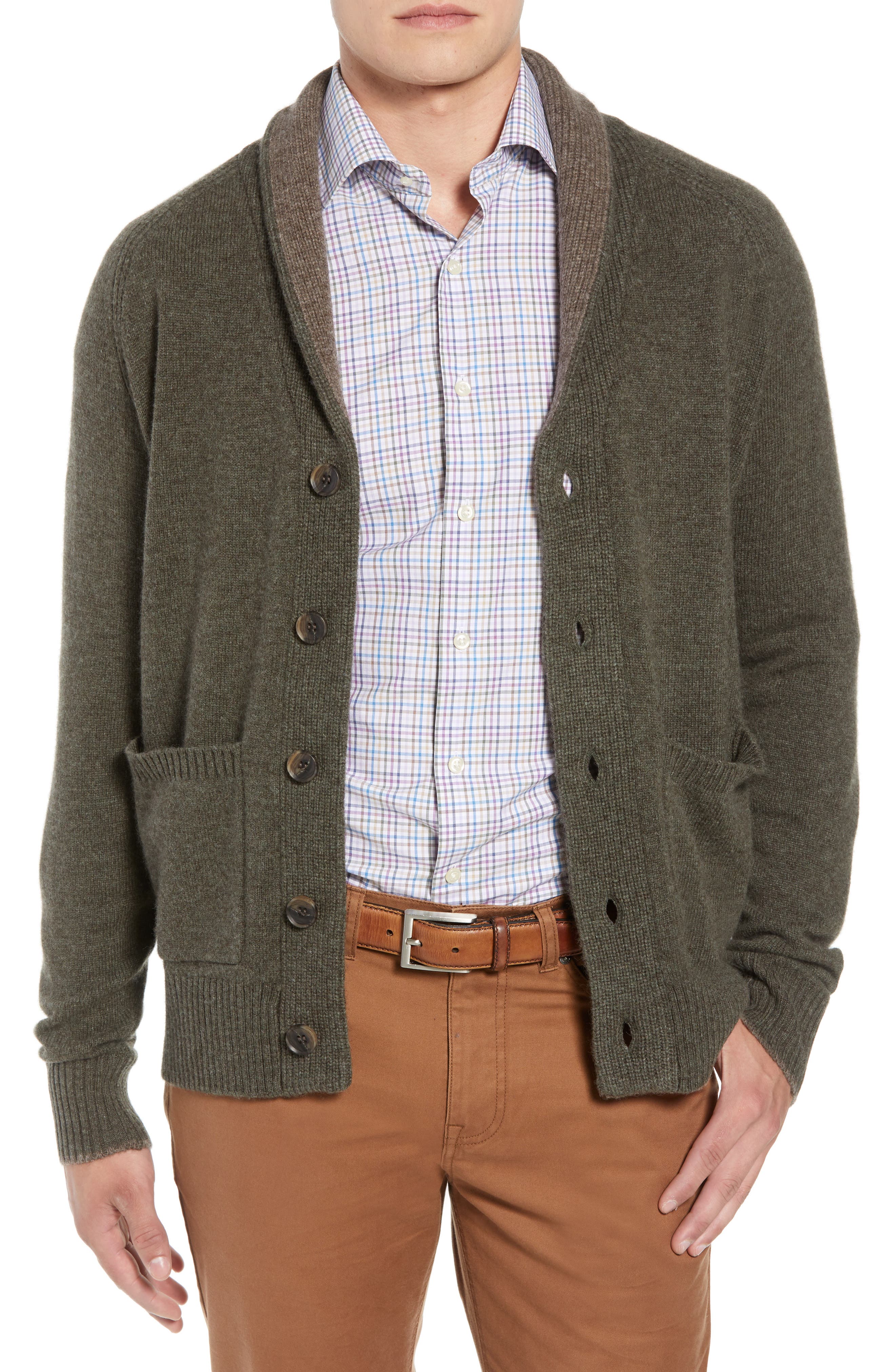 Peter Millar Merino Wool & Yak Down Shawl Collar Cardigan, Beige