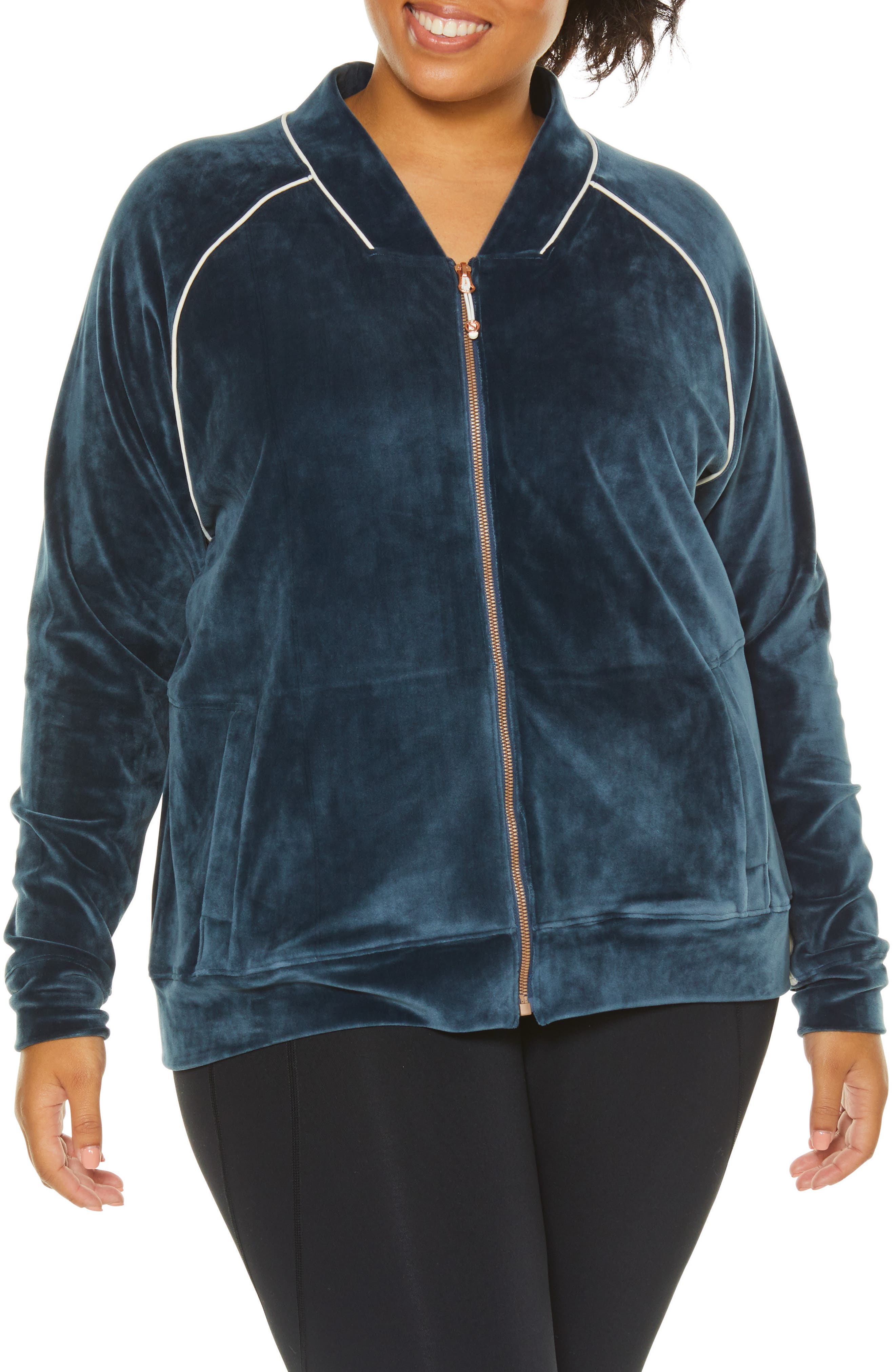 Plus Size Shape Activewear Techno Velour Track Jacket, Blue