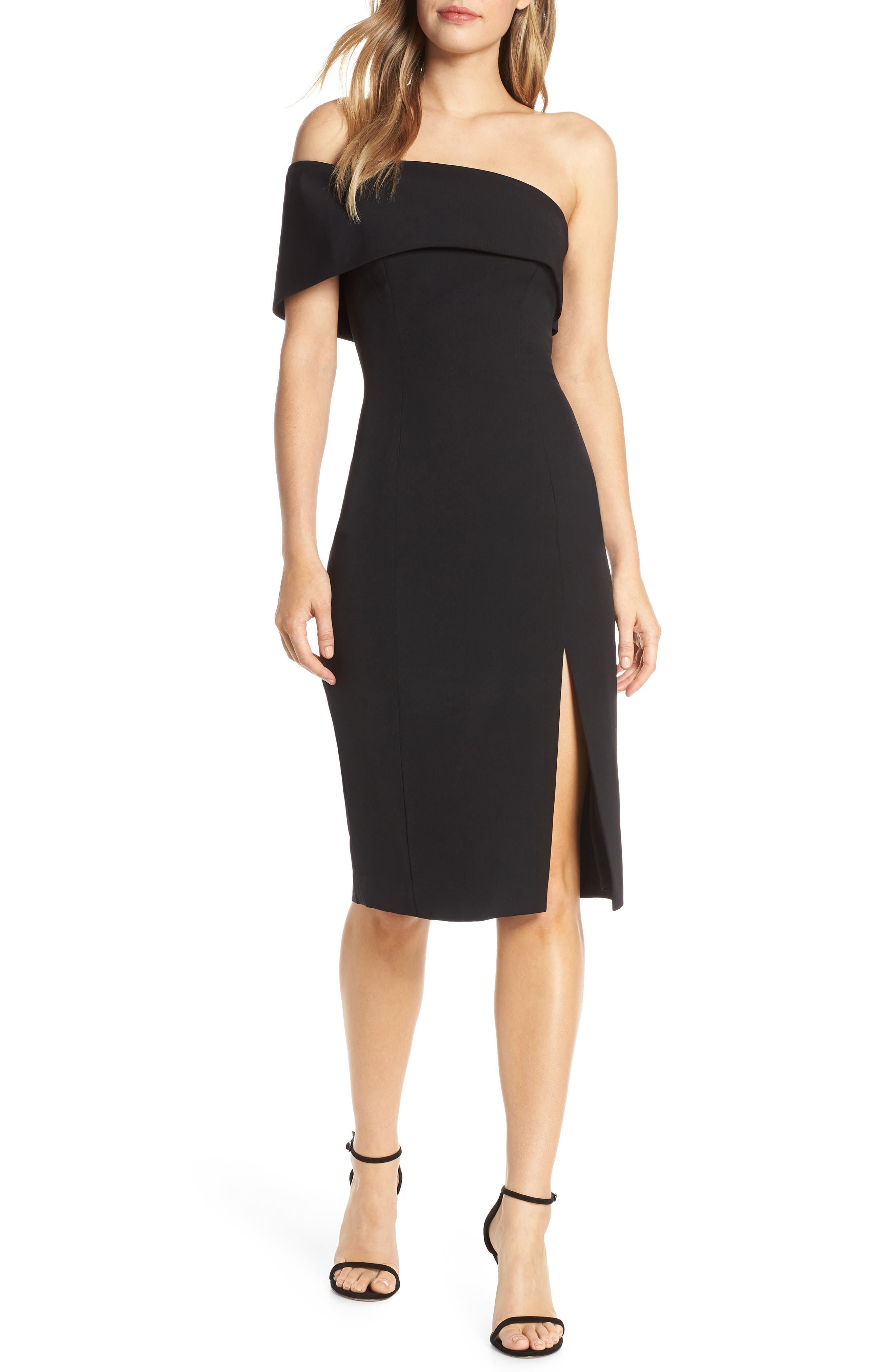 Eliza J Off The Shoulder Scuba Crepe Cocktail Dress, Black