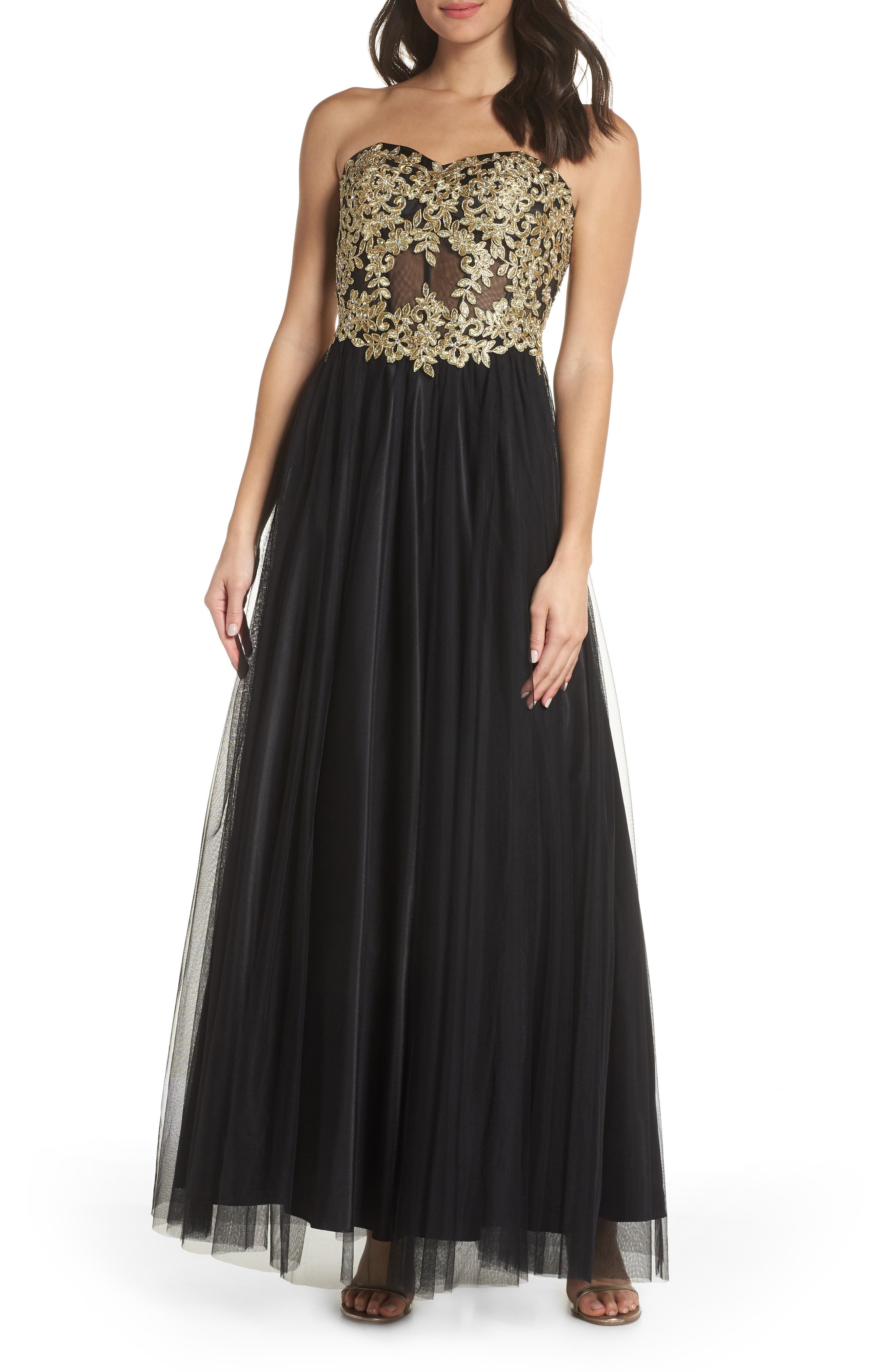 Blondie Nites Strapless Applique Ballgown