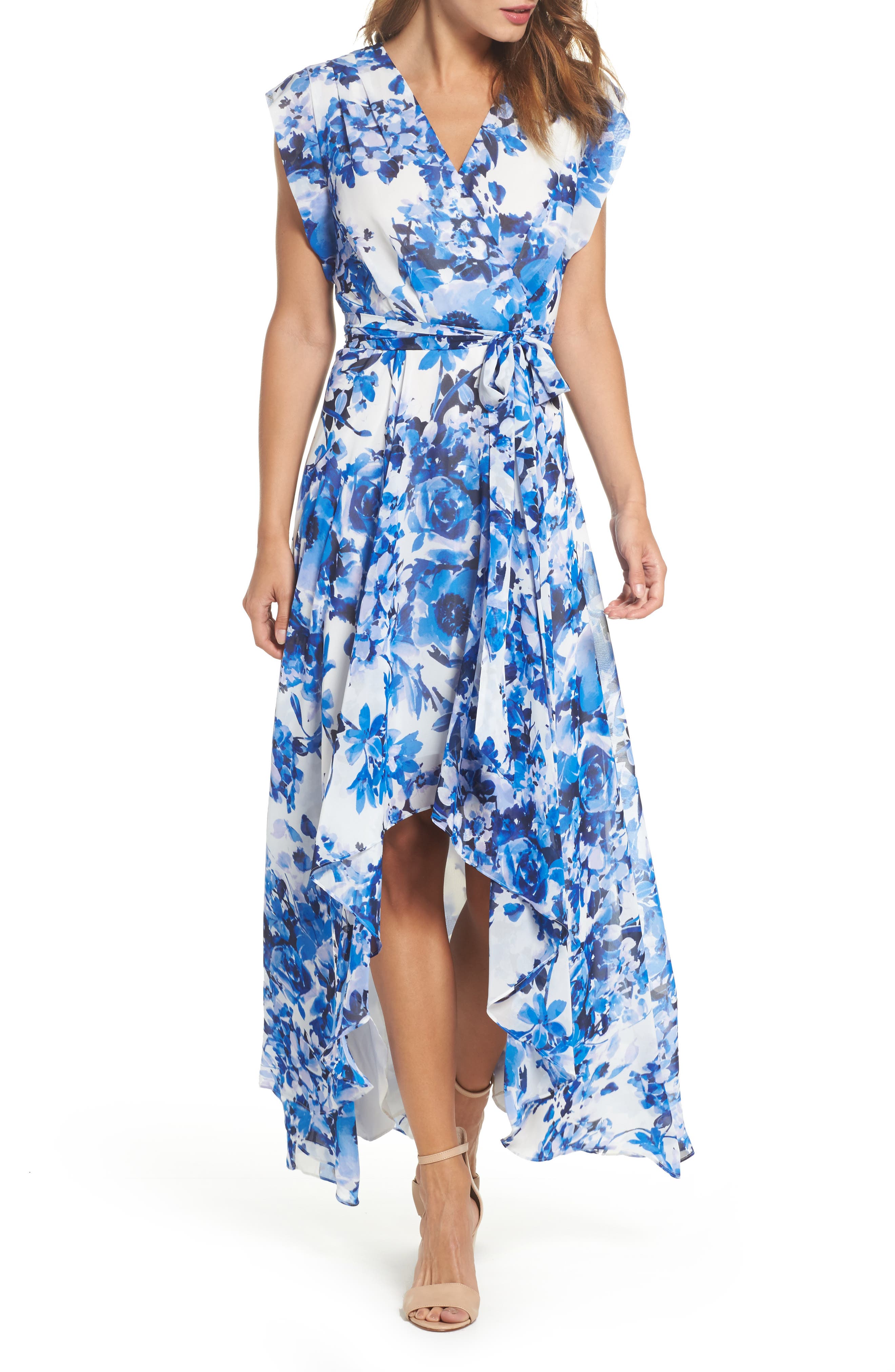 Eliza J Floral Ruffle High/Low Maxi Dress (Regular & Petite) Nordstrom