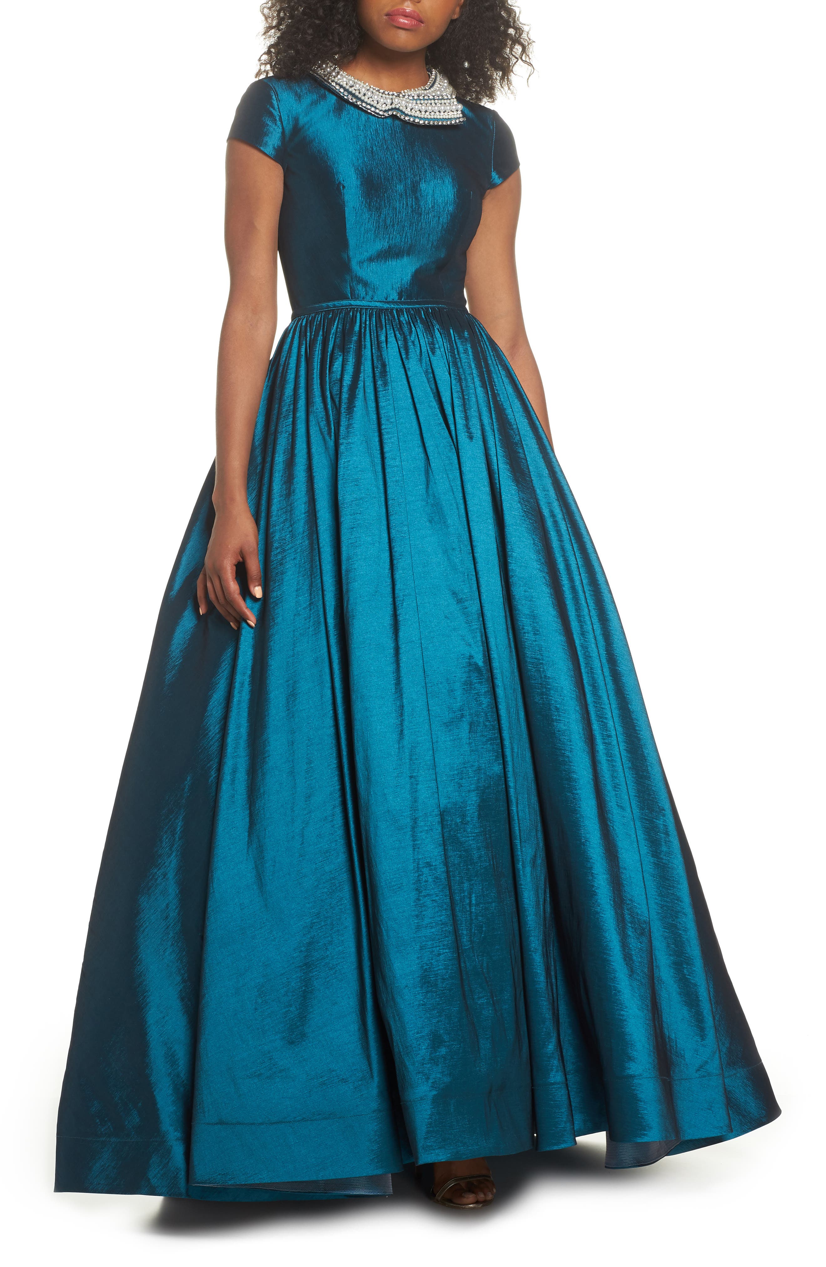 MAC Duggal Embellished Collar Taffeta Ballgown
